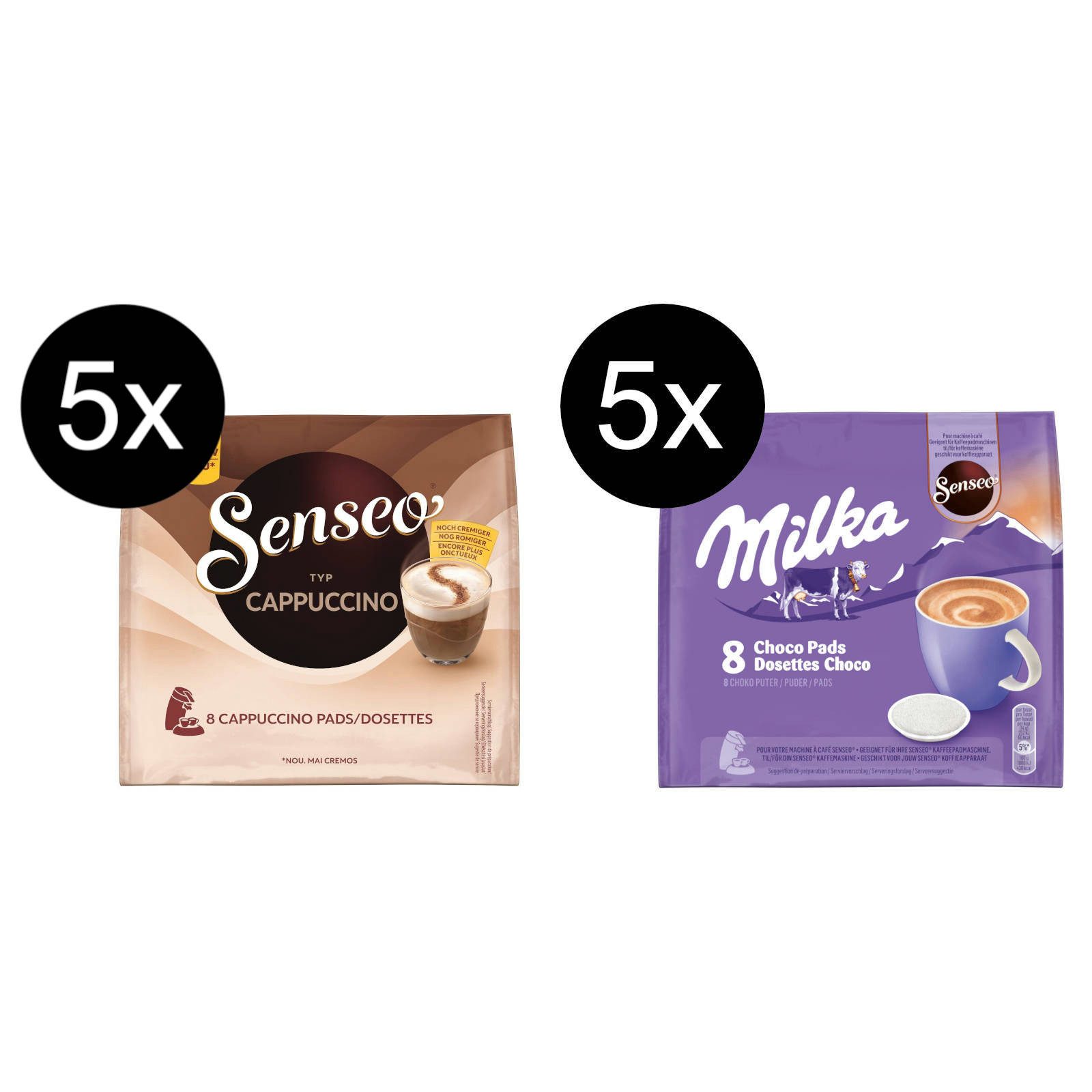 Senseo Kaffee Pads Typ Cappuccino & Milka Schoko insgesamt 80 Getränke, 1020 g, (Packung, 10er Pack)