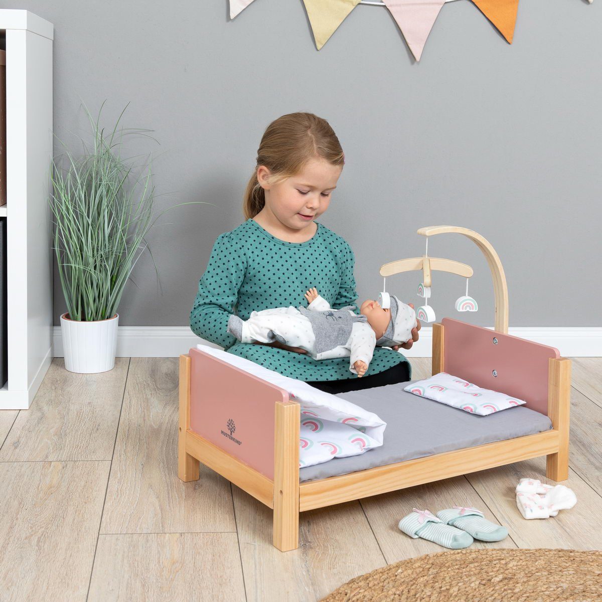 MUSTERKIND® Puppenbett Barlia, altrosa/natur, mit Mobile günstig online kaufen