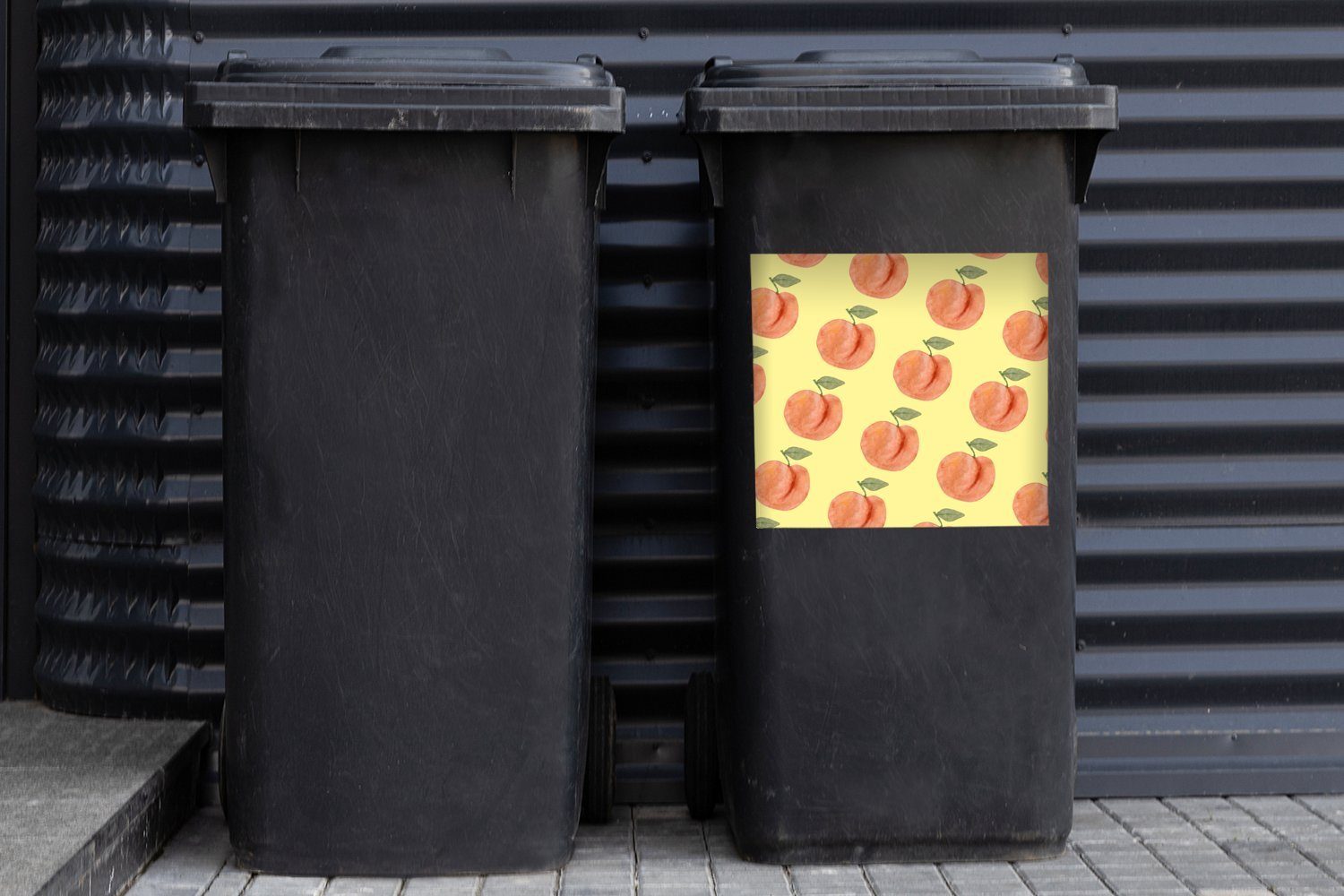 Vorlagen Container, - Sticker, (1 Mülleimer-aufkleber, St), Abfalbehälter Wandsticker MuchoWow - Pfirsiche Mülltonne, Obst