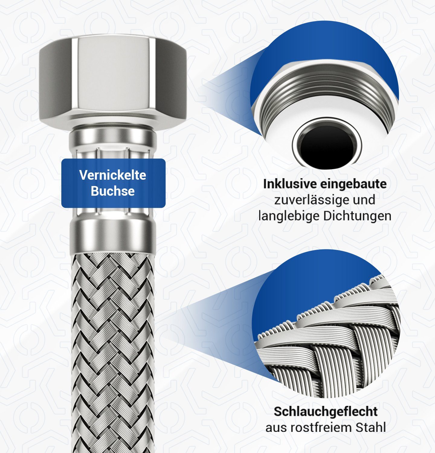 AQUADE Flexschlauch 30cm 3/8 Zoll - Wasserleitung Für Badewanne & Armatur