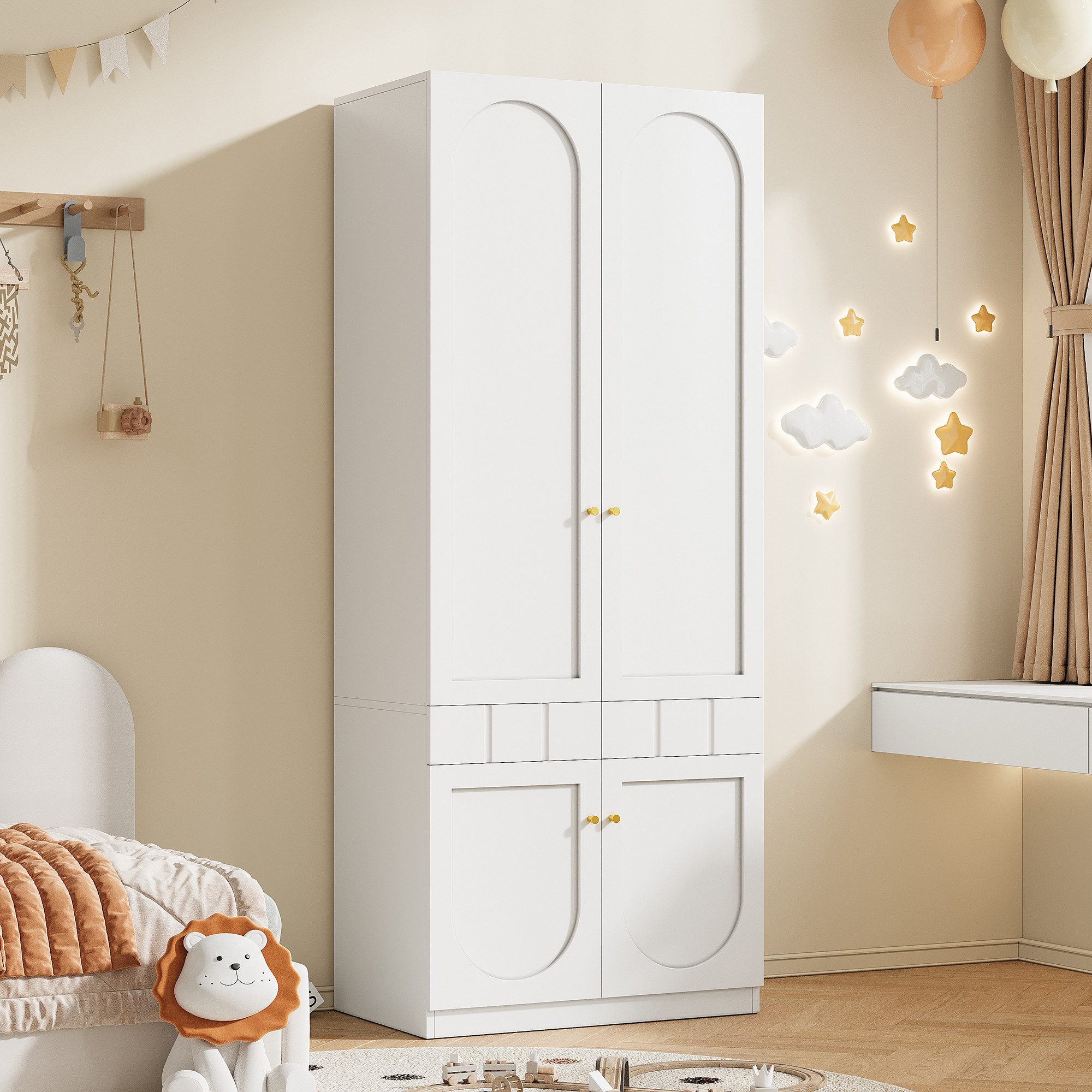 Kleiderschrank 80x200x50 cm mit Schubladen und Kleiderstange