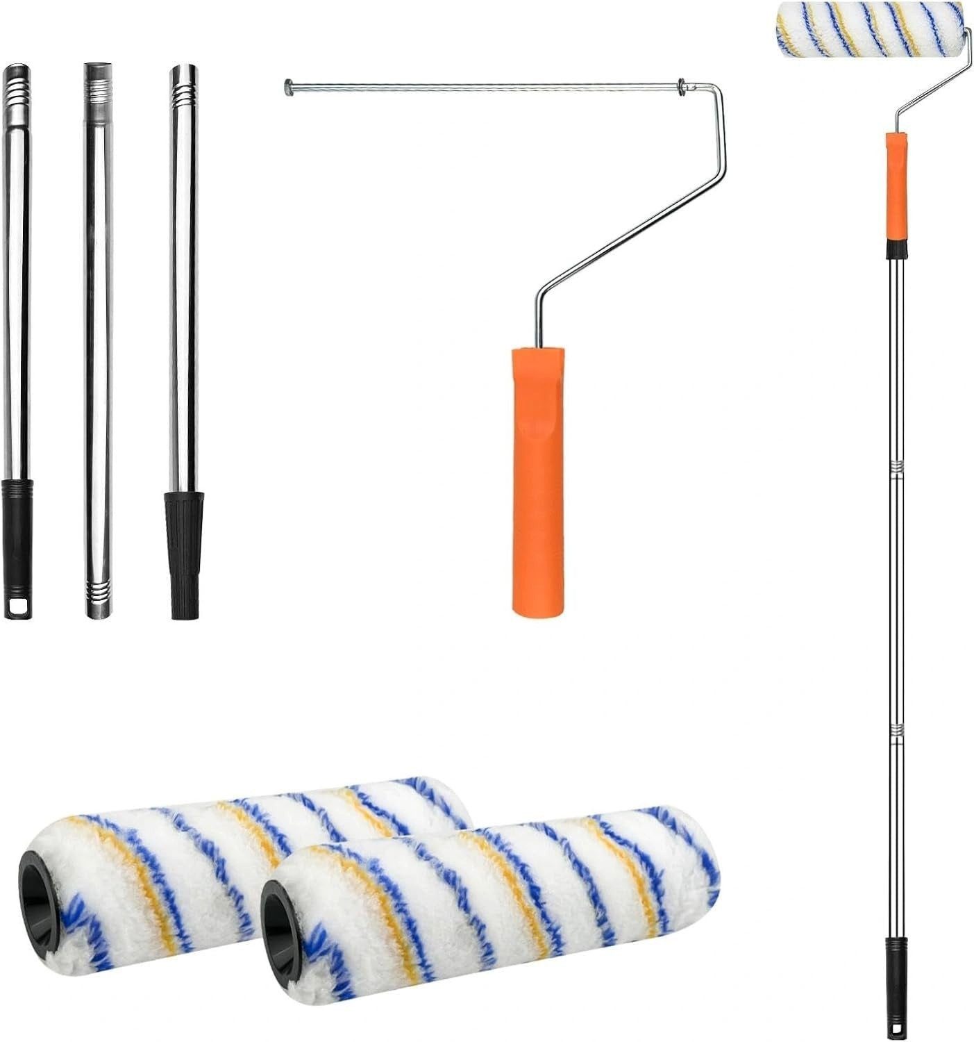 Zengi Farbroller Farbroller Teleskopstange Aluminium Profi für Wände Decken Innen Außen (Set, 2-St., Farbroller mit verstellbarer Aluminium-Teleskopstange), für Wand-, Latex- und Silikatfarbe, Stecksystem, ergonomischer Griff
