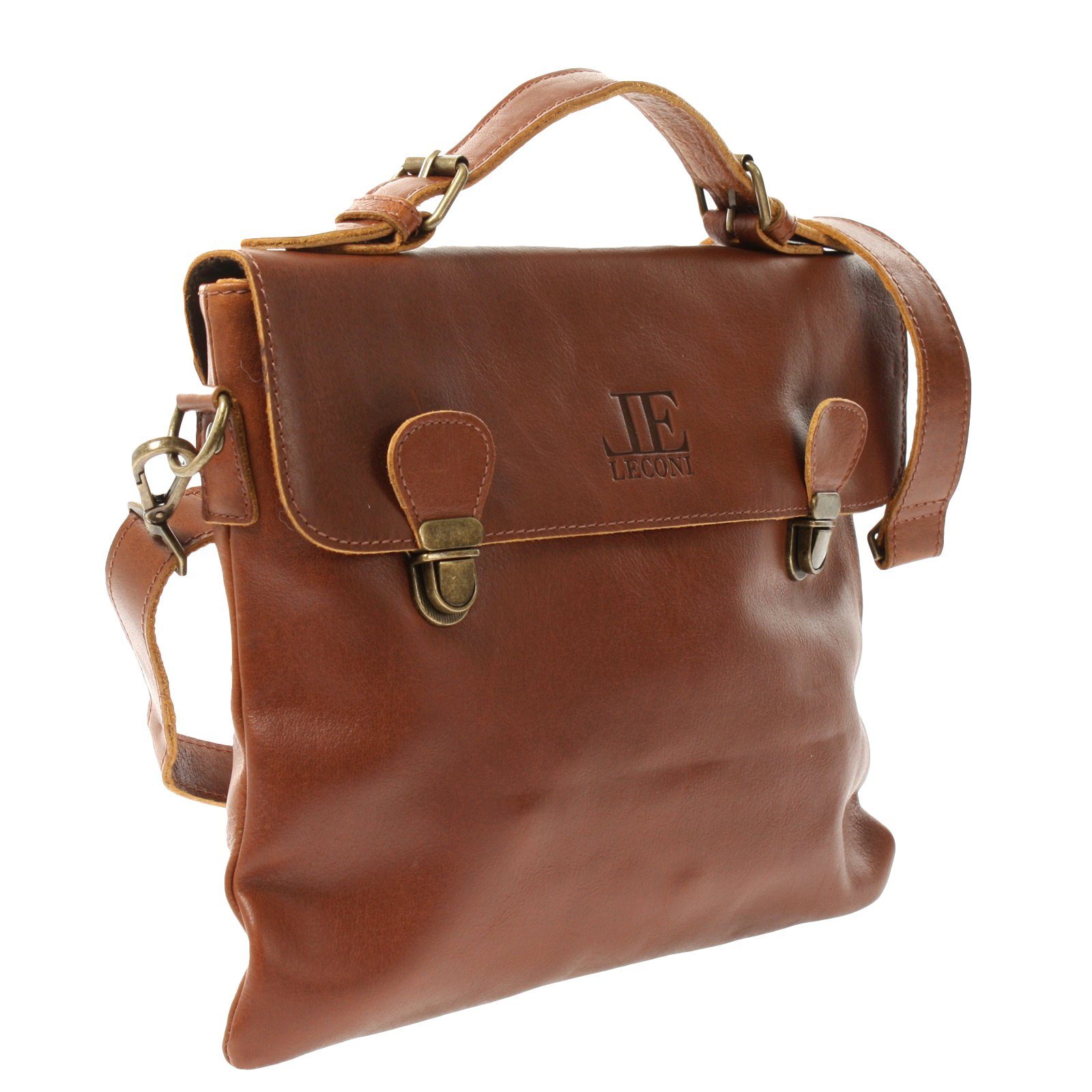 LECONI Schultertasche kleine Umhängetasche Crossbody Bag Damen Herren Echt Leder LE3079, Magnetverschluss & Retro-Schnallen – 32×26×5 cm