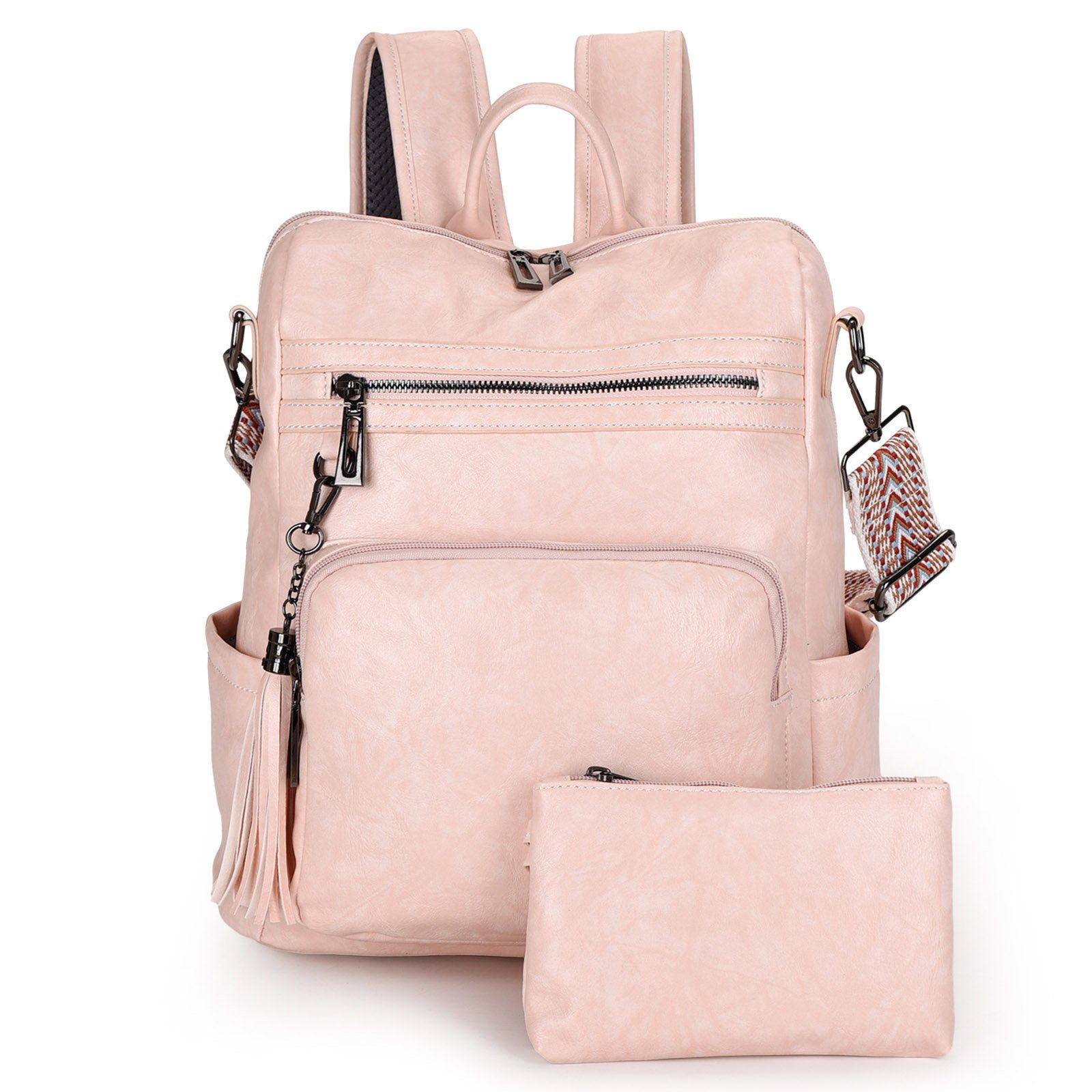 REDOM Rucksack Laptoprucksack Schulrucksack Lederrucksack Reiserucksack Leder (32x35x15 cm, Schultertasche, Notebook Laptop, Schule Rucksack, Mit Handtasche), für Herren Damen Jungen Teenager Freizeit Arbeit Business Reisen Pink