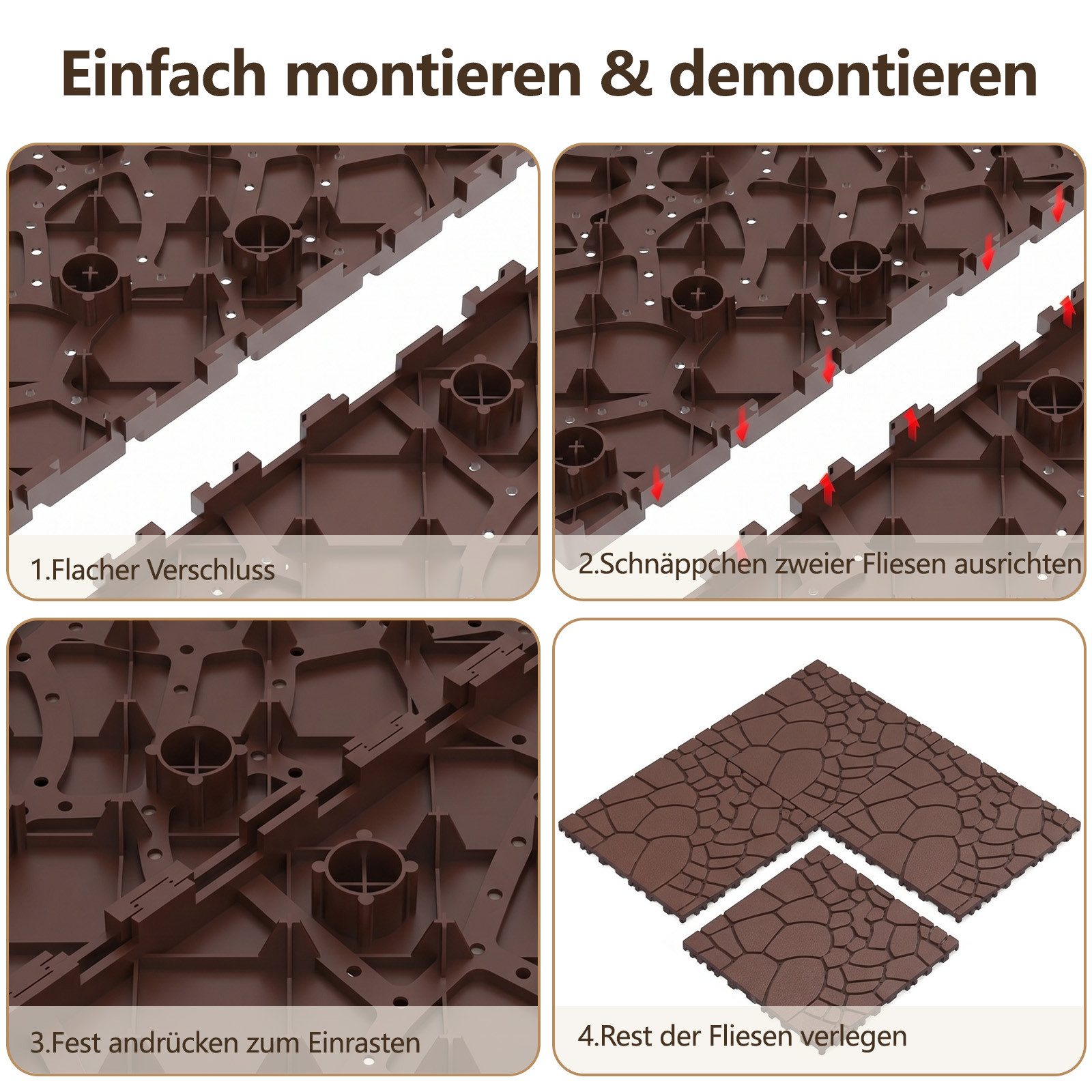 GLIESE Terrassendielen Terrassenfliesen Set im Klicksystem, 30,5 x 30,5 x 2 cm, (44-St) – Bild 3 von 5