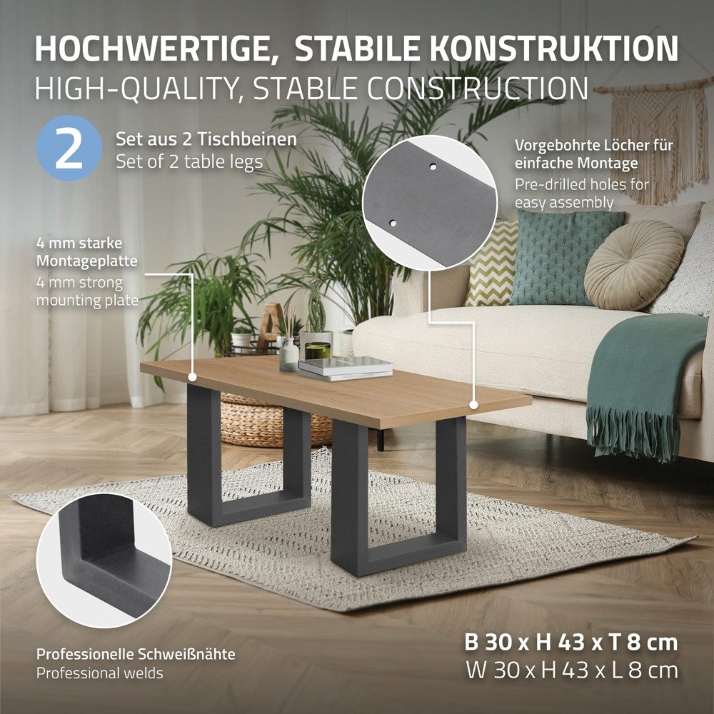 ECD Germany Tischbein 2x Tischkufen aus Vierkantprofilen aus pulverbeschichtetem Stahl, Tischgestell Bankkufen modernes Industriedesign Möbelfüße aus Metall – Bild 2 von 5