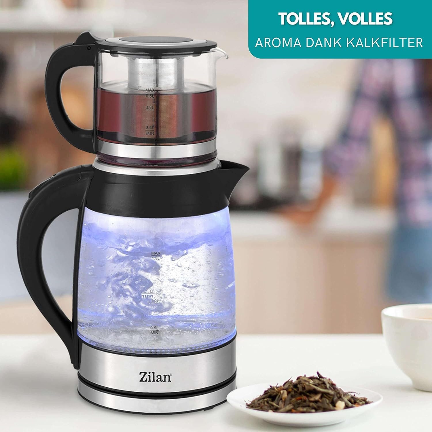 Zilan Wasserkocher ZLN-4858 Semaver Caydanlink, 1.8 l, 2200 W, Warmhaltefunktion,Edelstahl,BPA-frei – Bild 4 von 5
