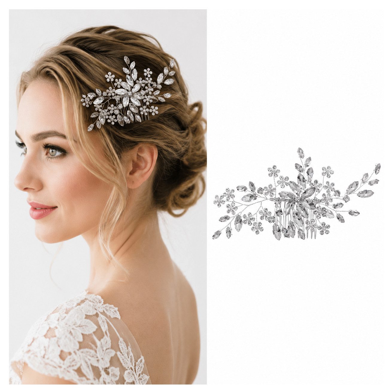 Bomiclss Haarspange Haarkamm Haarschmuck Braut Hochzeit Haarkämme Frauen Strass, Perle Braut Haarschmuck Silber Blume Silber Kristall Hochzeit Haar