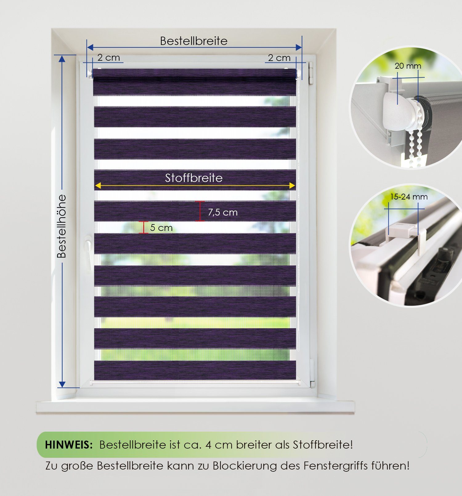 Doppelrollo Fensterrollo Duo-Rollo Klemmfix, Rikmani, Klemm- oder Schraubmontage, Moderne Optik, Klemm- oder Schraubmontage, Sicht- und Sonnenschutz