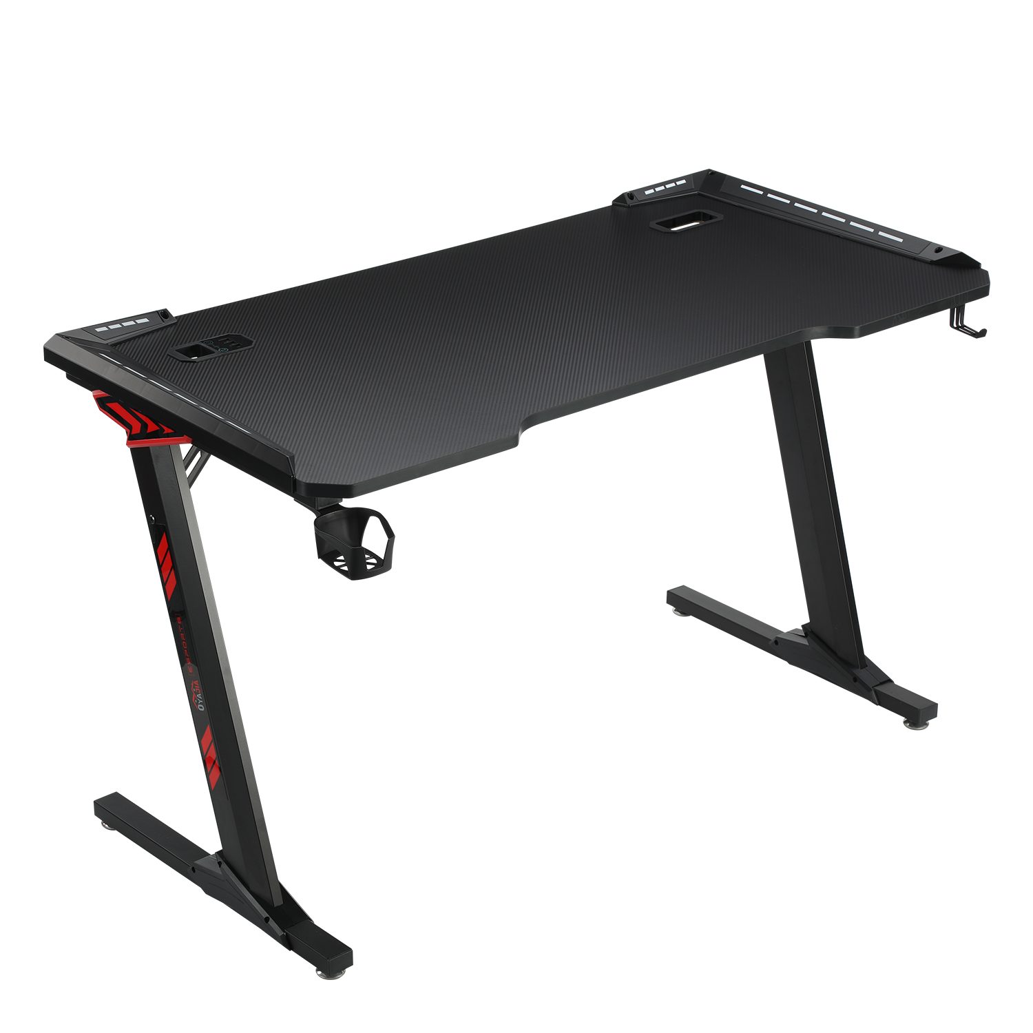 60cm mit 120cm oyajia Gaming Computertisch, cm Gaming-Tisch und Kopfhörerhalter mit Getränkehalter Gamingtisch Schreibtisch Computertisch Gamer x USB-Anschluss, 74 x LED,120/140cm