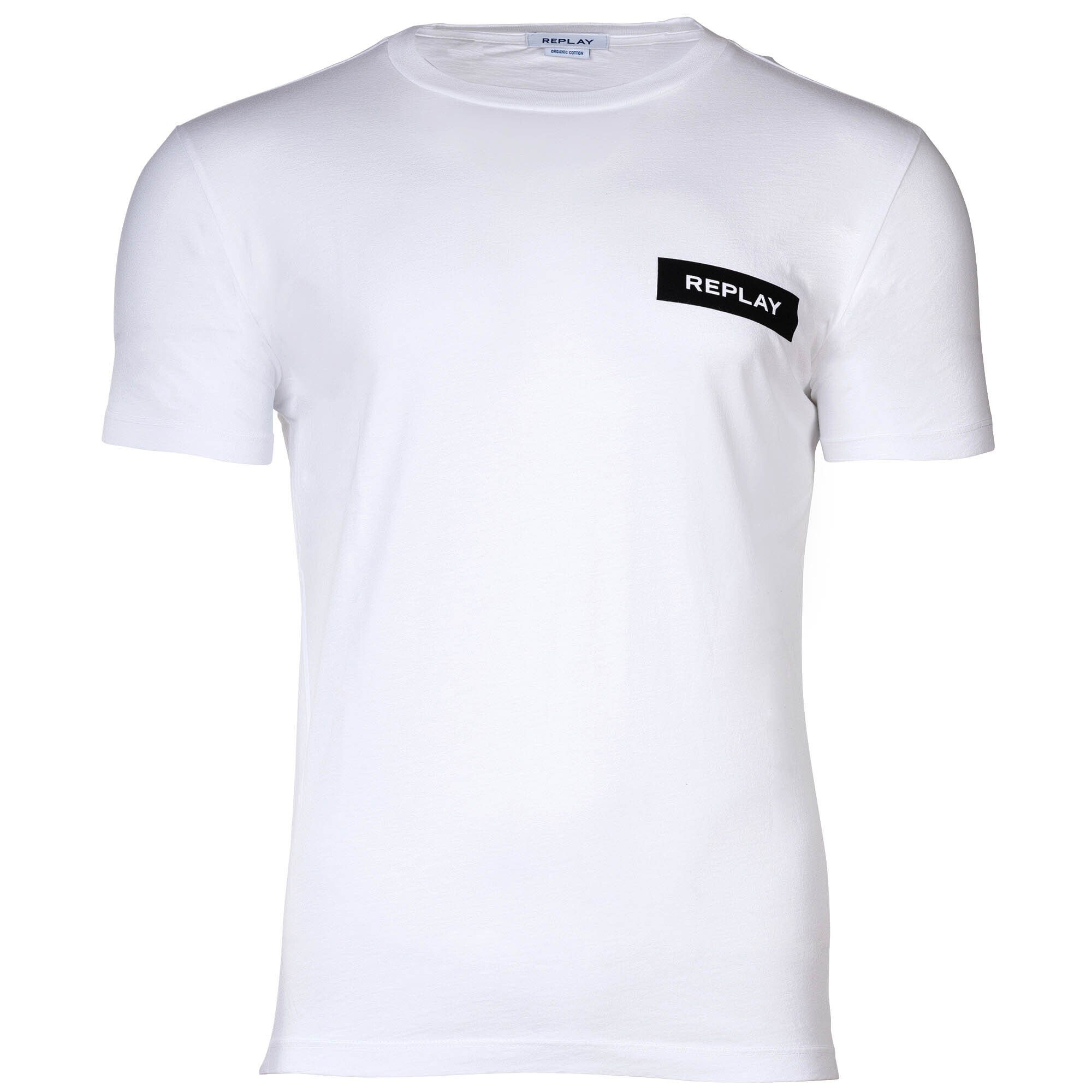 Replay T-Shirt Herren T-Shirt - 1/2-Arm, Rundhals, Logo-Print Weiß