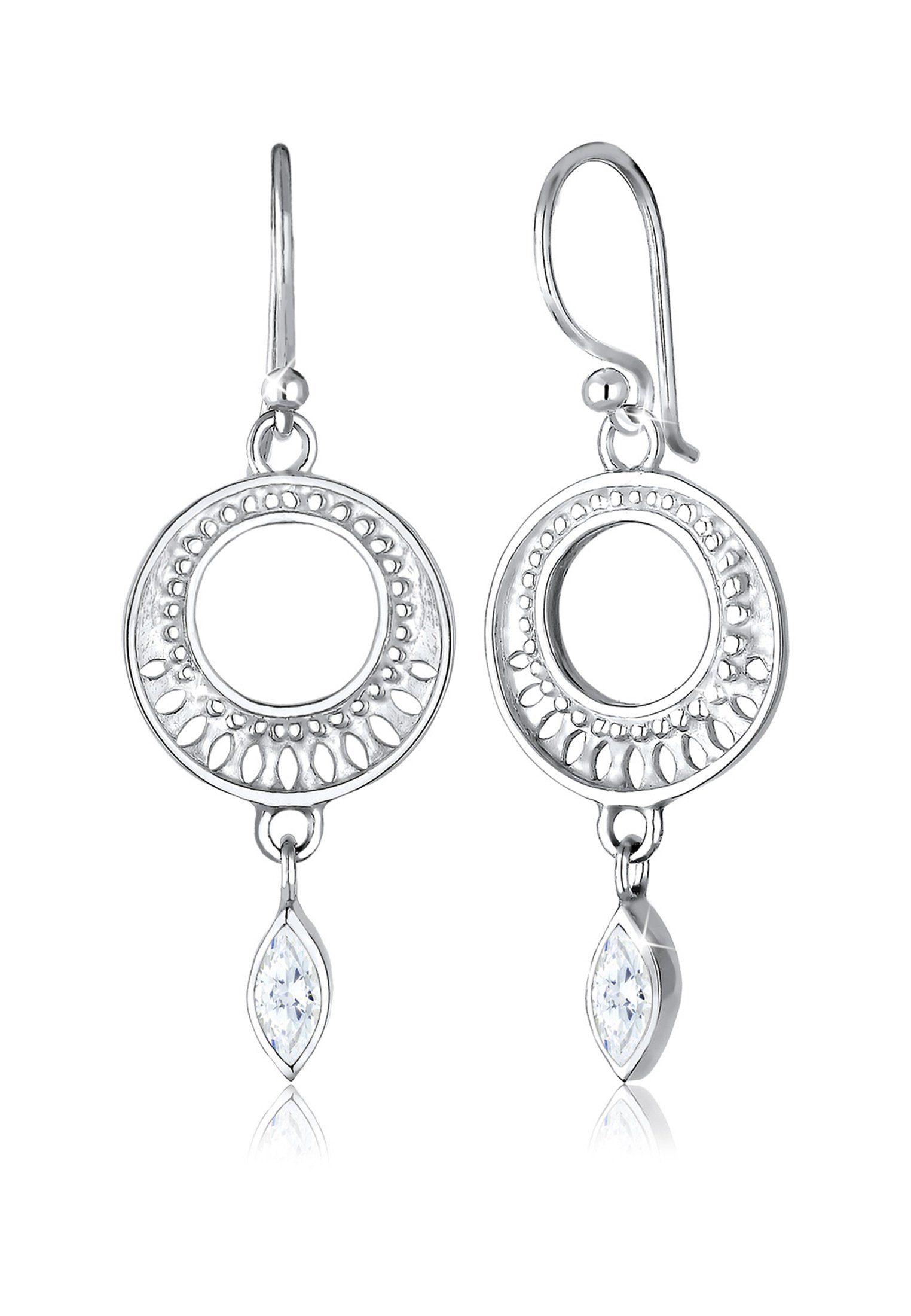 Elli Premium Paar Ohrhänger Ornament Marquise Ornament Sterling Silber, 925 Zirkonia