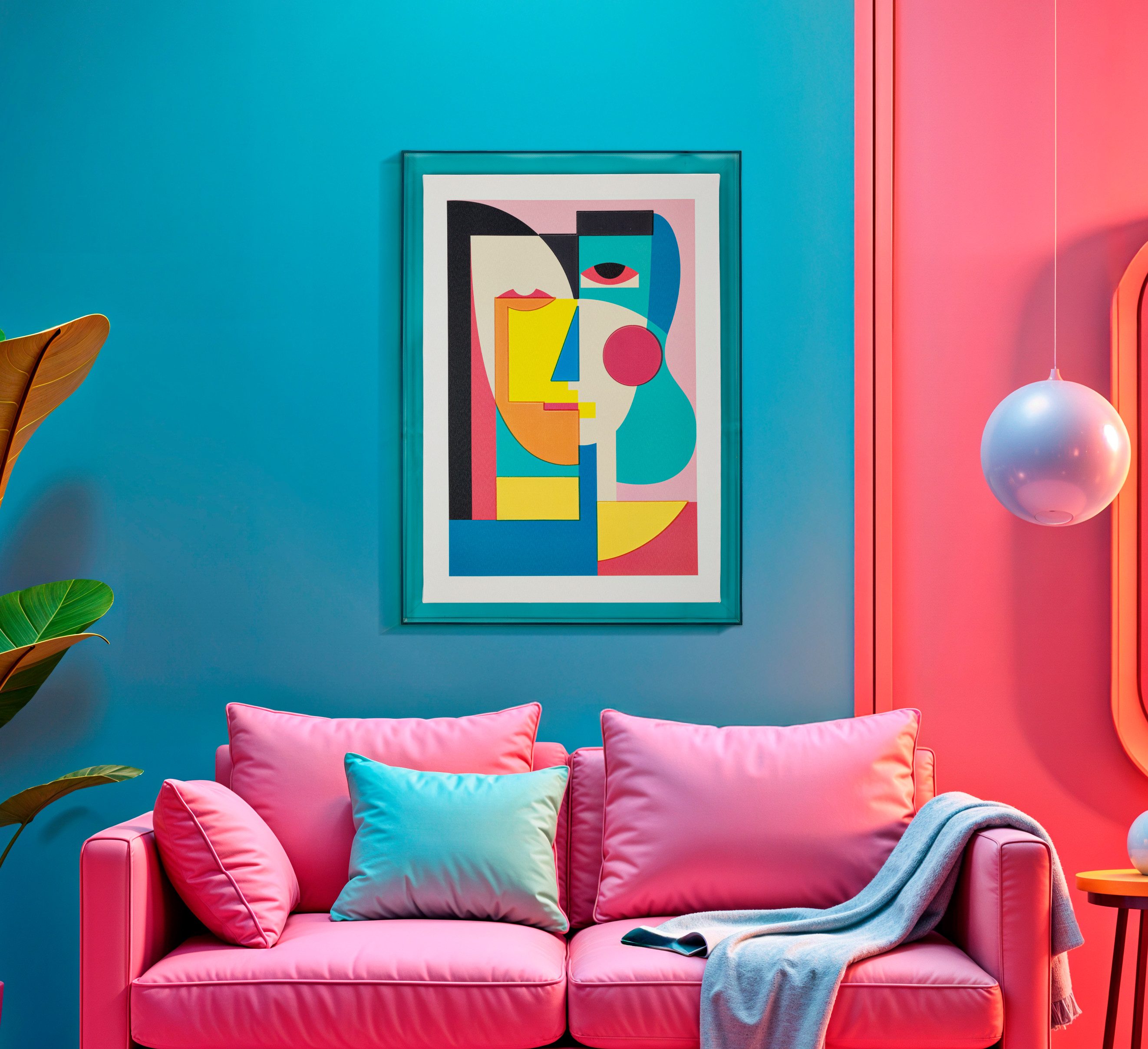 MF Wandbild Wandbild Faceform 50x70 Modern Abstrakt mit Türkisrahmen, (1 St)