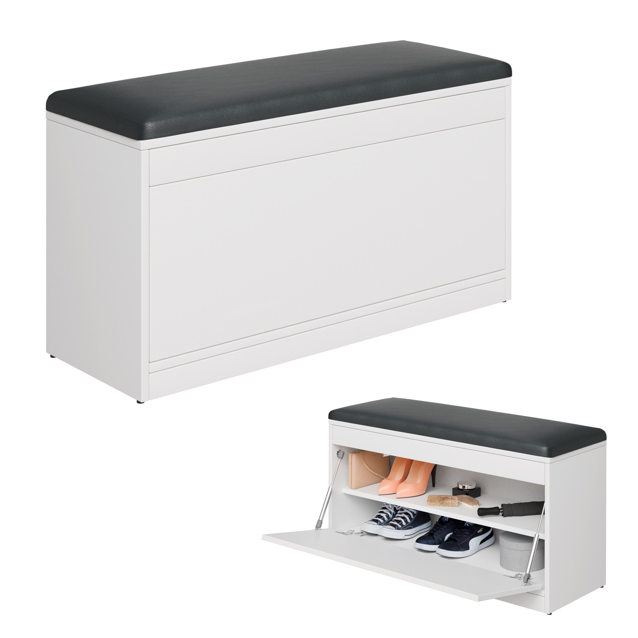 Platan Room Schuhschrank Schuhregal mit Sitzkissen, Schuhkommode, Schuhbank 100 cm Kaschmir