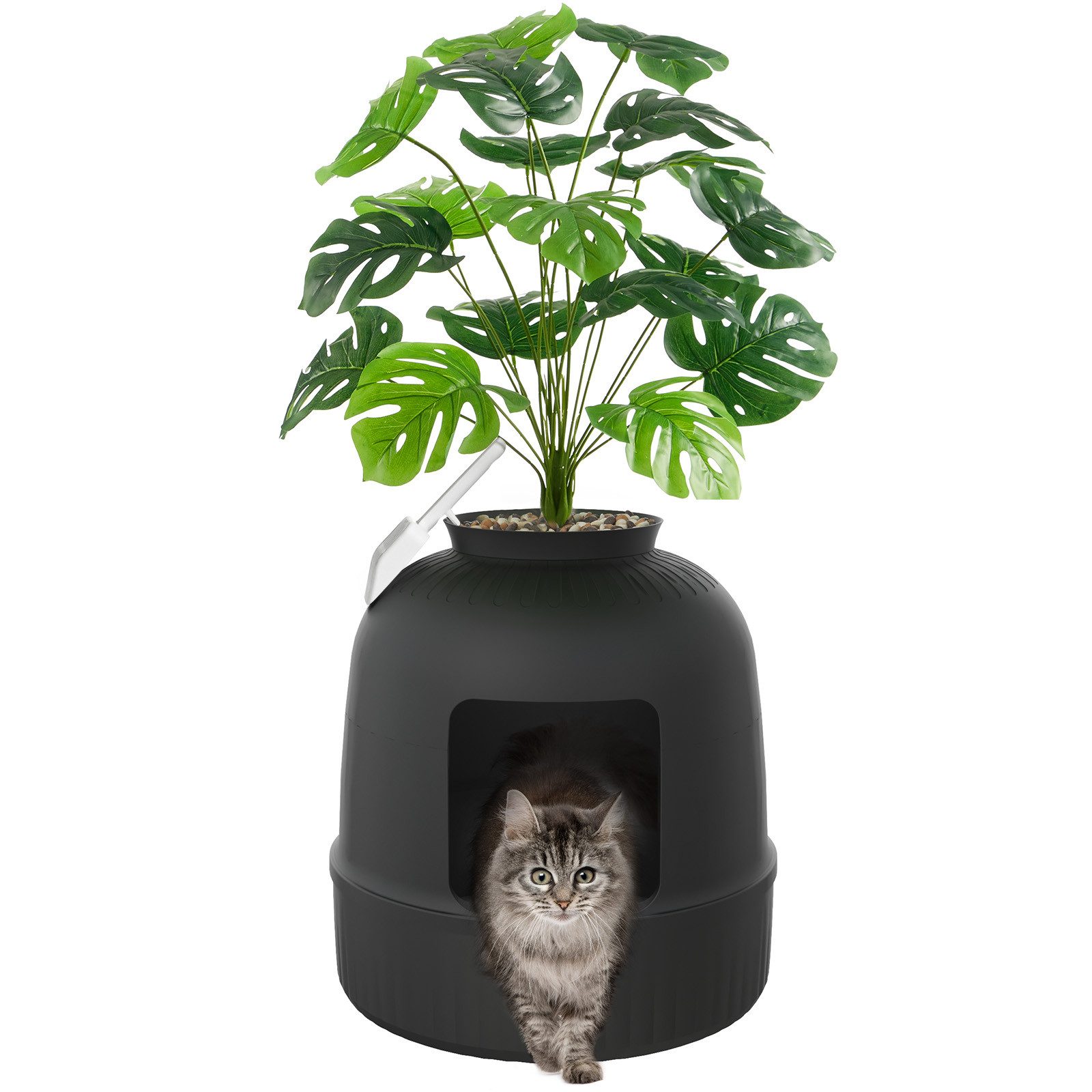 Lifewit Katzenhaus Katzenklo Blumentopf mit Pflanze und Schaufel, Katzentoilette