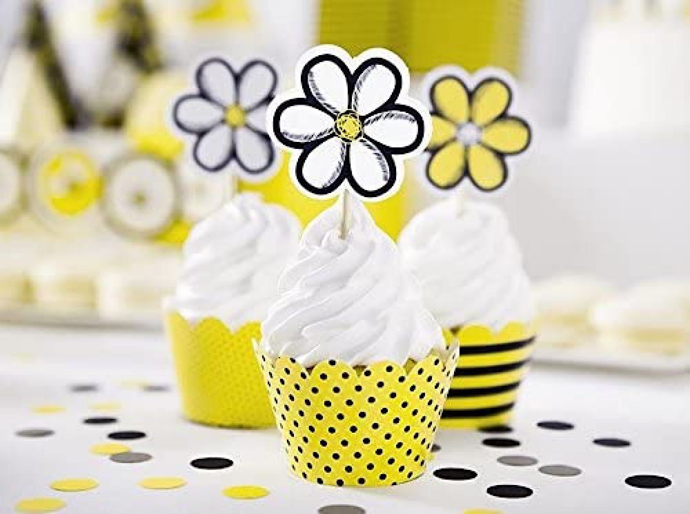 Amscan Einweggeschirr-Set Cupcake Topper - Blume, gelb/weiß, 6 Stück