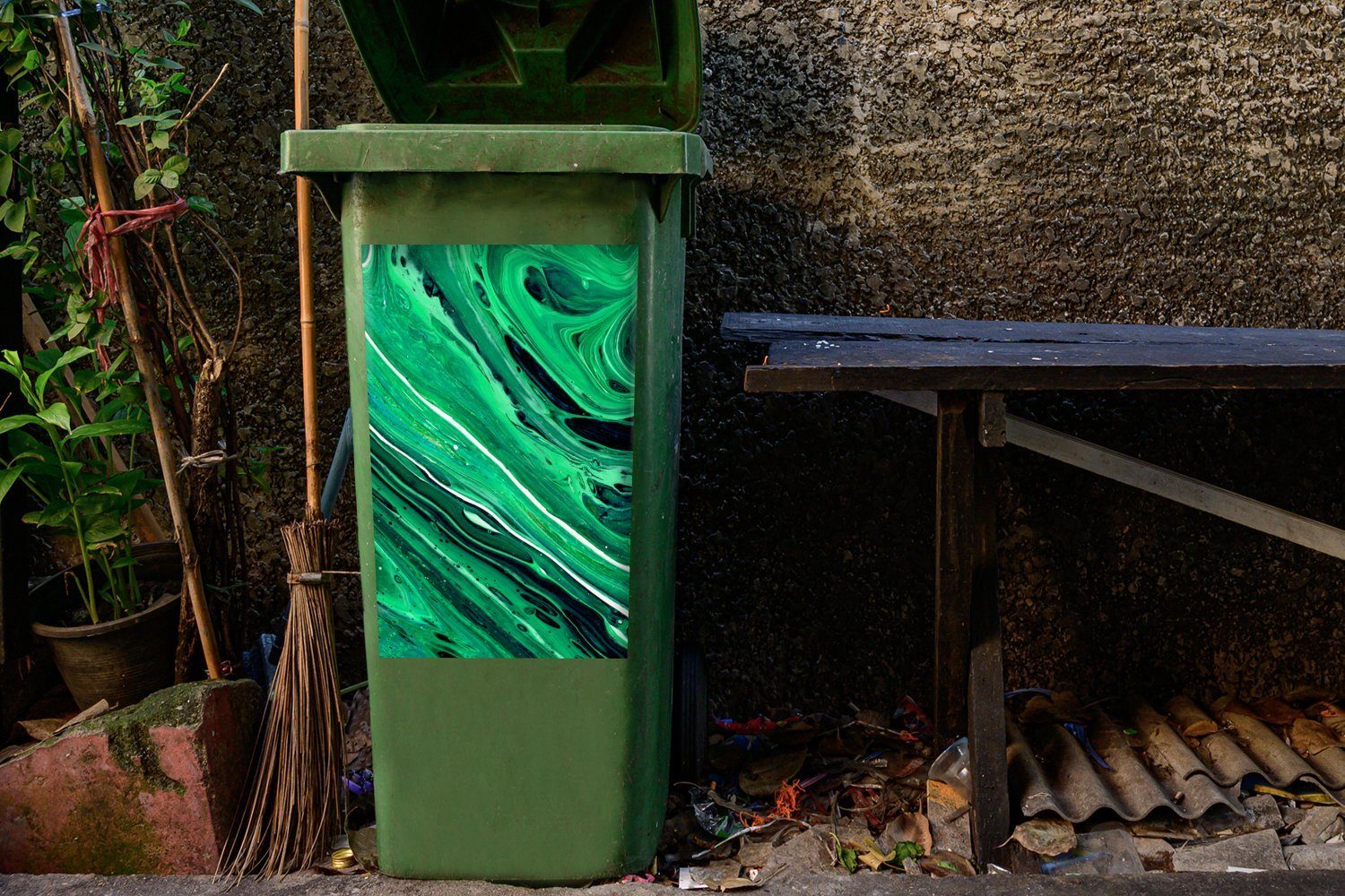 St), Ölfarbe Sticker, - Wandsticker (1 MuchoWow Container, Marmor - Mülltonne, Abfalbehälter Mülleimer-aufkleber, Grün