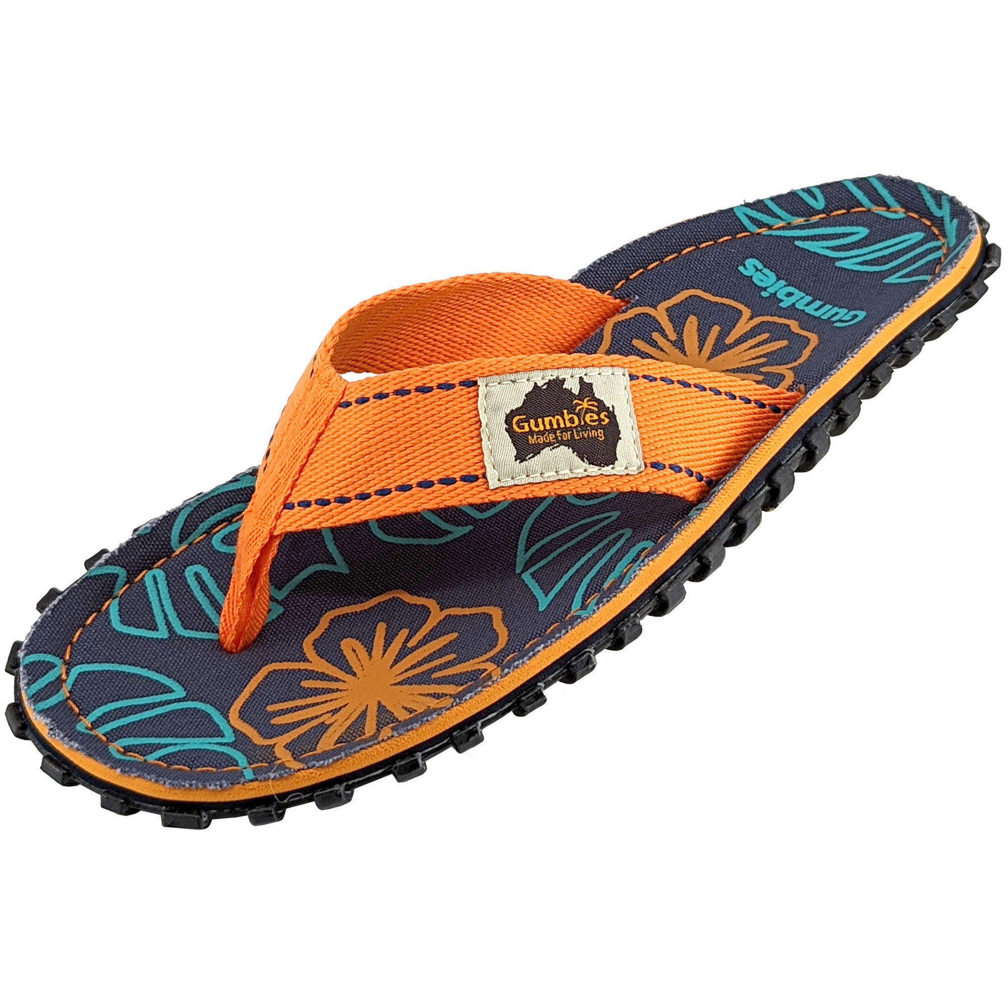 aus T-Strap-Zehentrenner Materialien farbenfrohen Orange Gumbies in Designs« Original »in recycelten Hibiscus