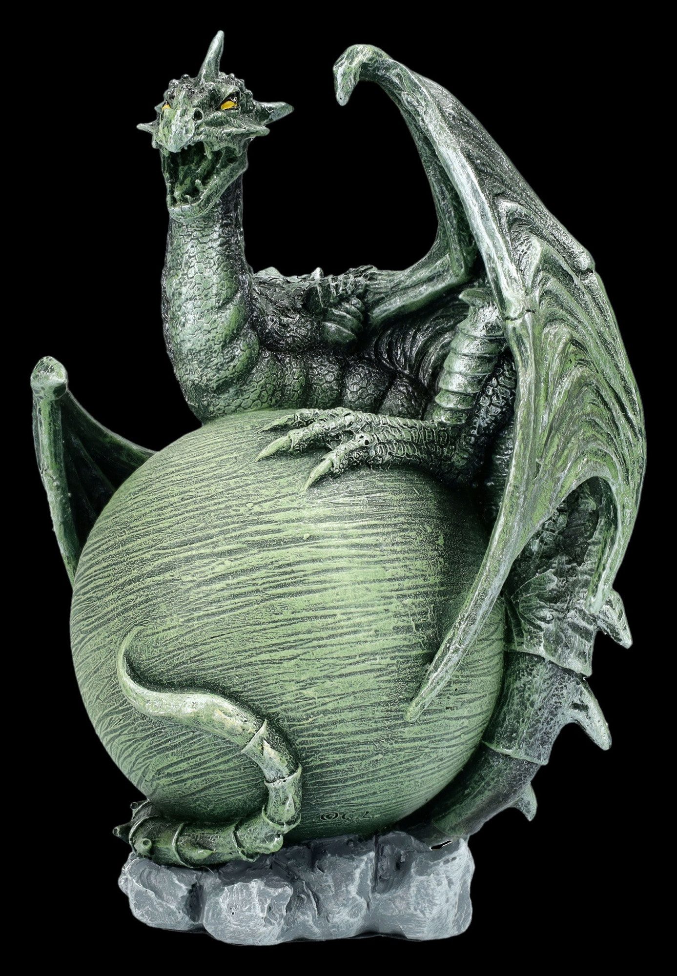 Figuren Shop GmbH Fantasy-Figur Grüne Drachen Figur – Fantasy Statue Sammlerfigur mit Planet 13.5 cm