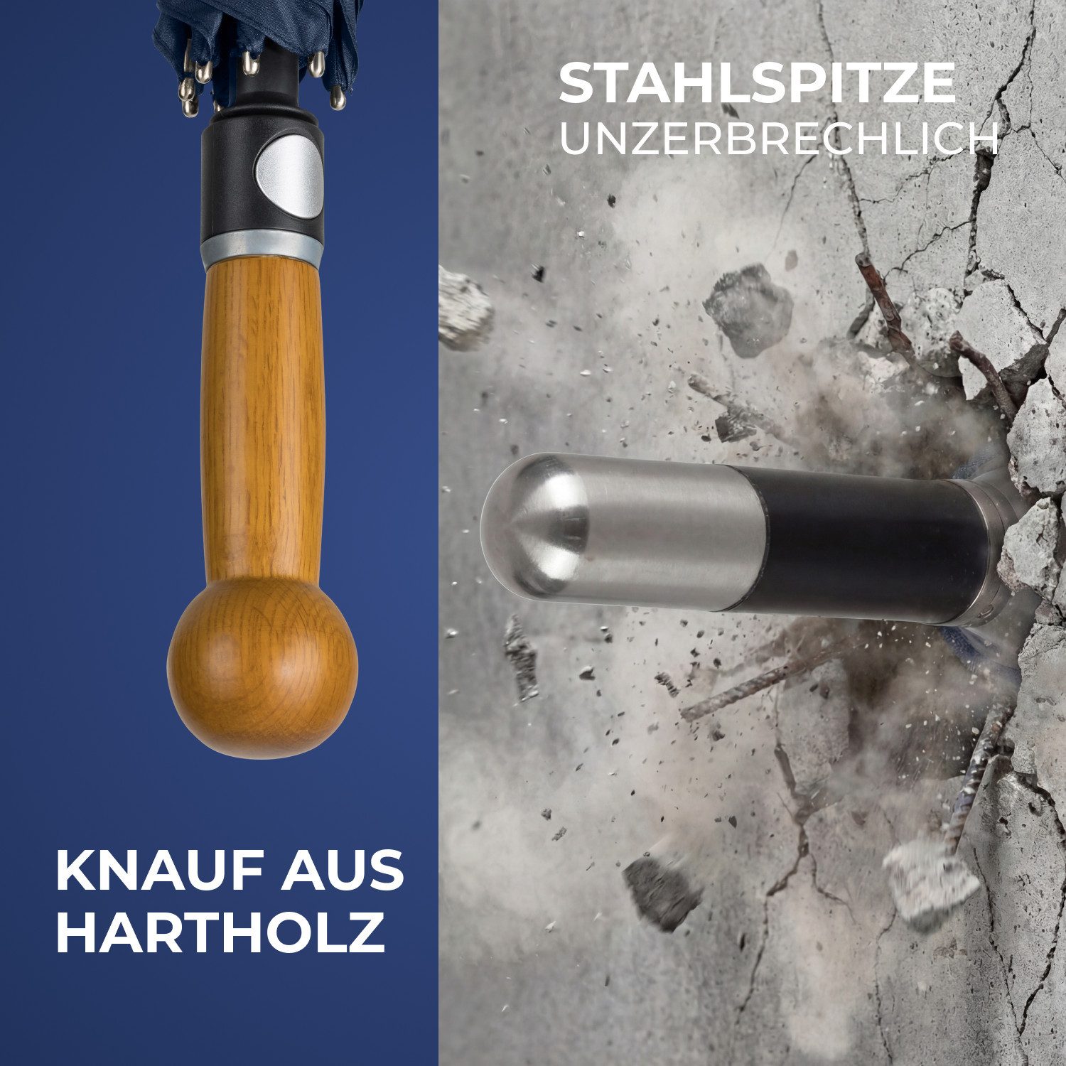 Logan & Barnes Stockregenschirm Selbstverteidigungsschirm mit Holzknauf und Stahlspitze Ø120cm DETROIT