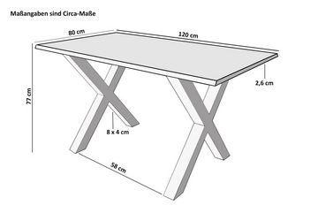 Junado® Esstisch Polly, Tisch Baumkante 120 x 80 cm naturfarben schwarz