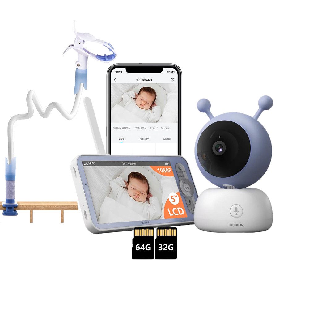 Babyphone Babyphone mit Kamera App 1080P 5" Video Babyphone HD-Nachtsicht