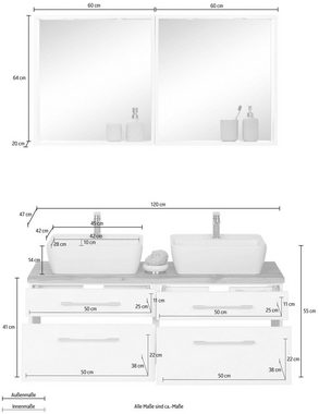 HELD MÖBEL Badmöbel-Set Davos, (3-St), 2 Spiegel mit mit 2 Touch-LED-Einbauleuchten