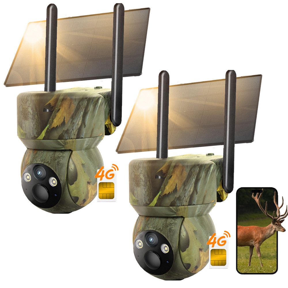Avylet Wildkamera 4G LTE Wildkamera mit SIM Karte 2K Kabellos Solar Wildtierkamera (Perfekt für Bereiche außerhalb der Wifi-Reichweite oder abgelegene Orte: Bauernhöfe, Baustellen, Einfahrten, Docks, Weiden, Ställe, Lagerhäuser, Wohnmobile., mit Handyübertragung App Überwachungskamera Aussen Akku Außen, 2-tlg., Outdoor Ohne WLAN 336° Schwenk 90° Neigung mit Farbnachtsicht, PIR-Erkennung 2-Weg-Audio IP65 Wasserdicht Jagdkamera)