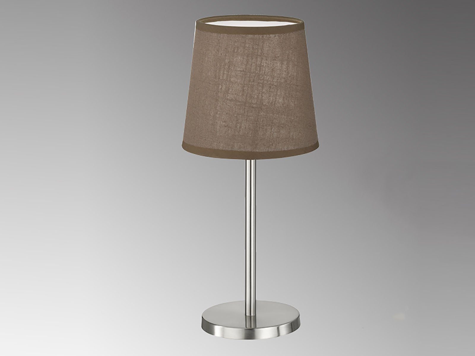 Lampenschirm wechselbar, 30cm FHL Höhe Design-klassiker Silber-Braun Stoff easy! LED Warmweiß, mit Braun, LED kleine Nachttischlampe,