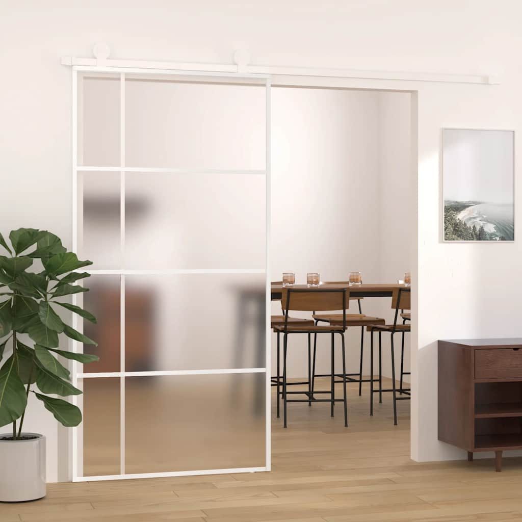 vidaXL Haustür Schiebetür ESG Glas und Aluminium mattiert 102,5x205 cm Weiß (1-St)