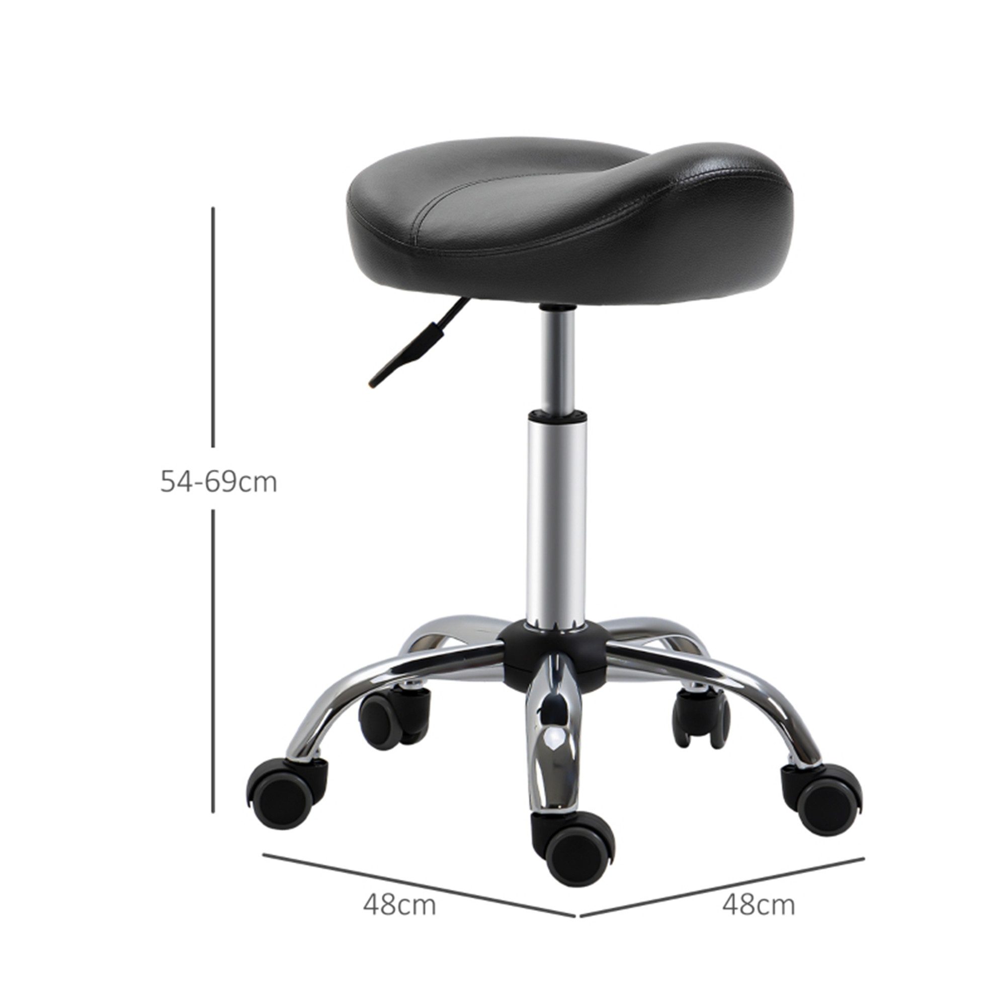 MC Star Arbeitshocker Rollhocker Höhenverstellbarer mit Rädern drehbar Kunstleder Schwarz (48 x 48 x 54-69 cm für Salon & Massage)