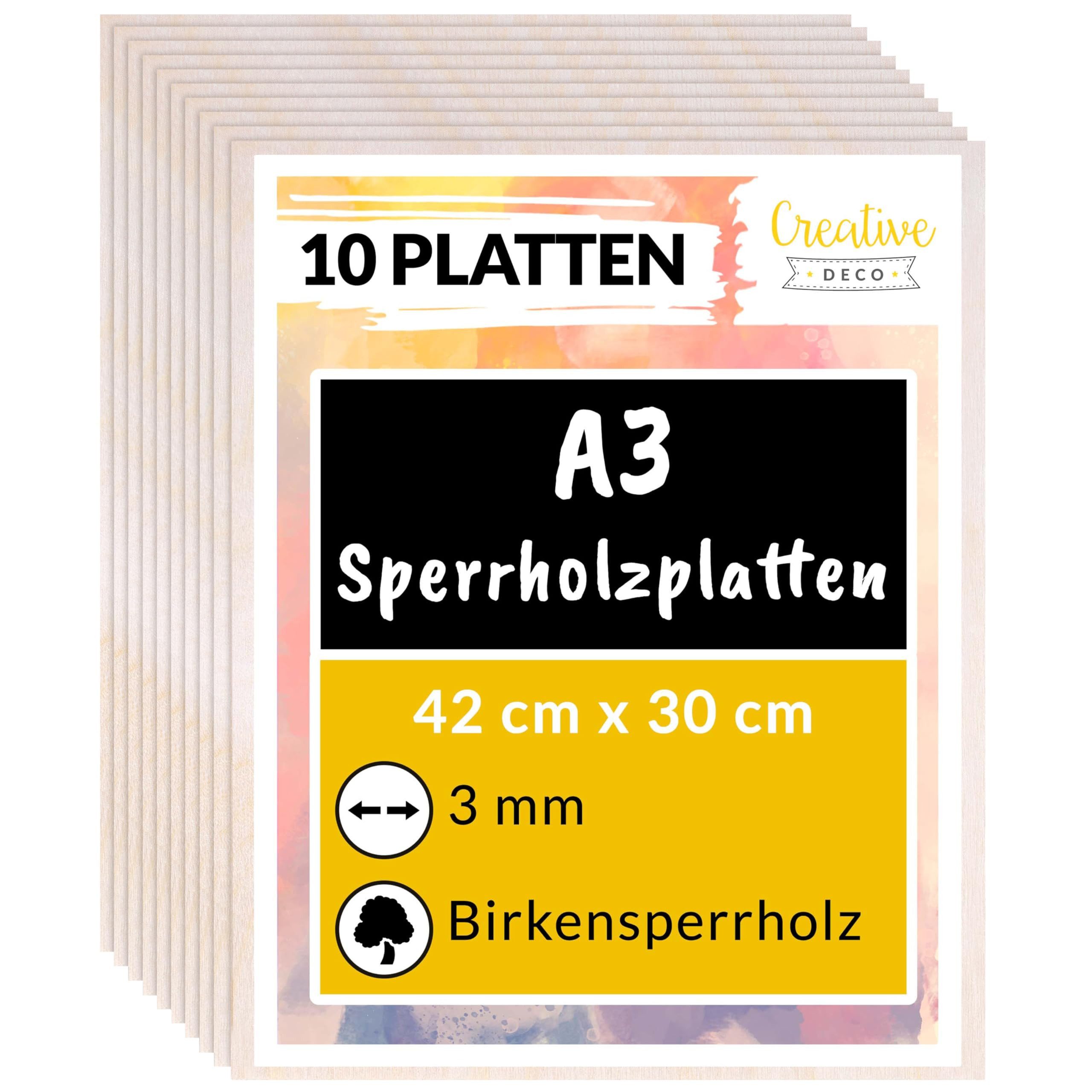 Creative Deco Bastelnaturmaterial 10 x Sperrholzplatte 3mm Birkensperrholz