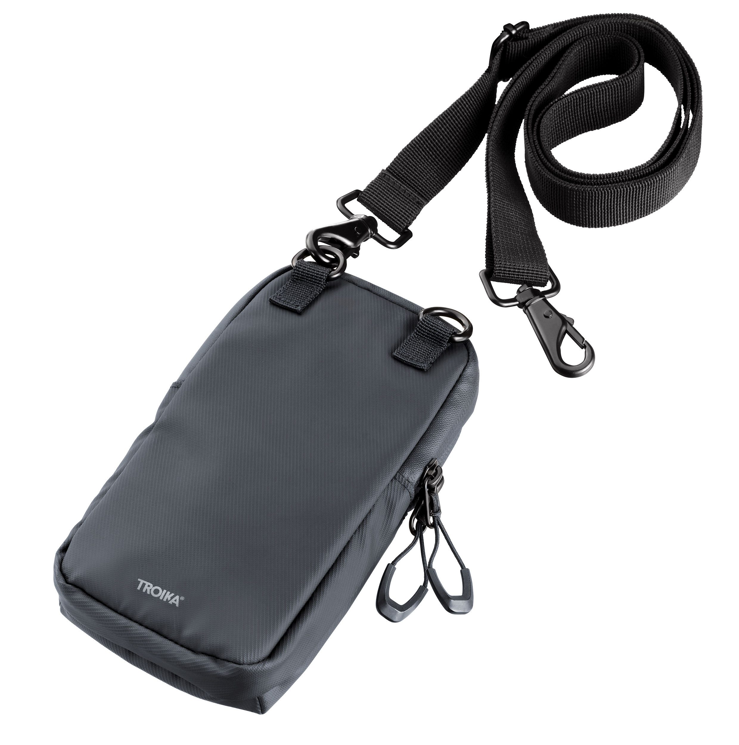 TROIKA Handytasche zum umhängen BLUE CYCLE SMARTBAG aus recyceltem Meeresplastik, Smartphone Umhängetasche mit Kartenfach, verstellbarer Gurt, Karabiner