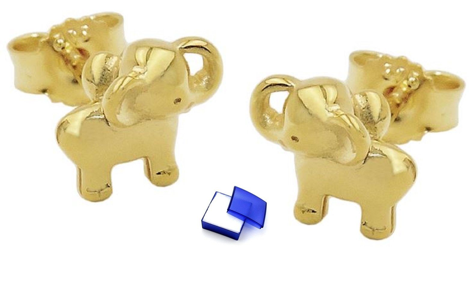 Kleiner 6 Ohrstecker glänzend 7 inkl. x Schmuckbox, Kinder 375 Gold unbespielt mm Paar Goldschmuck für Ohrringe Elefant