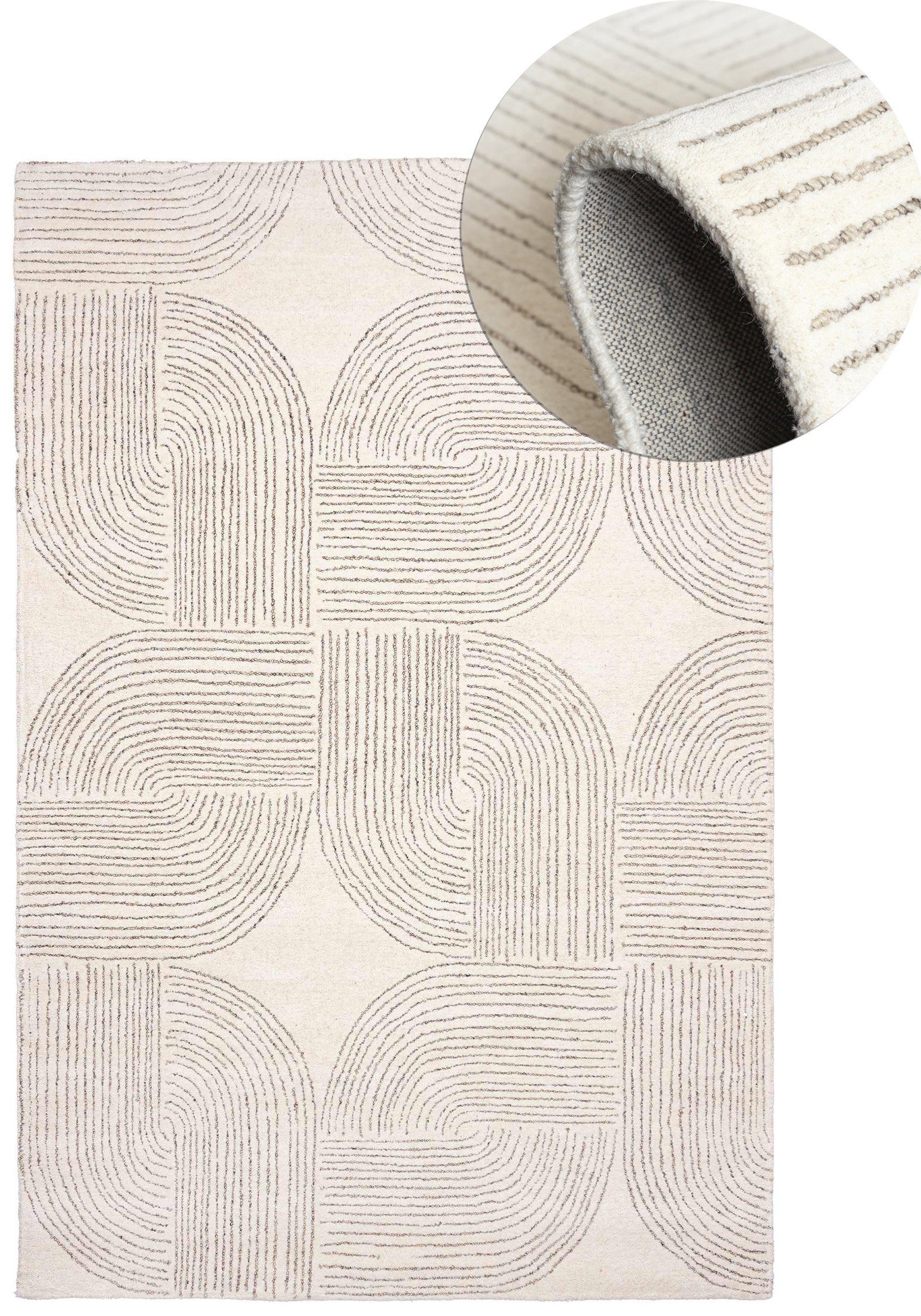 Naturprodukt 80 Designteppich Japandi, Wolle, Mazovia, x Handwebteppich Wollteppich 150 cm
