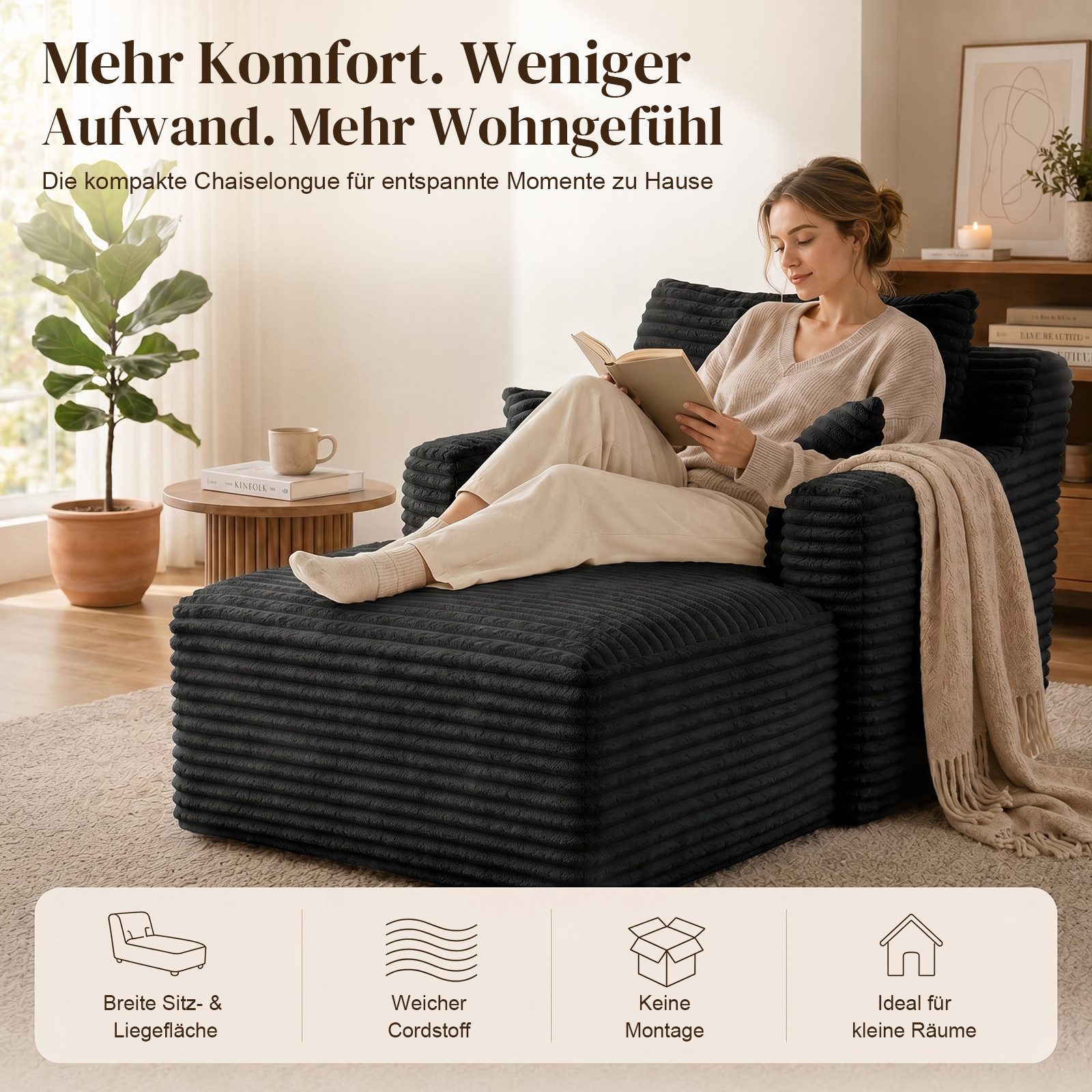 ANYSUN Loungesofa Modernes Chaiselongue-Sofa,Cord-Schlafsofa, 2 Kissen,Relaxsessel Cord, ohne Montage mit Taschenfederkern & Schaumstoffpolsterung,Loungesofa, L – Bild 5 von 5