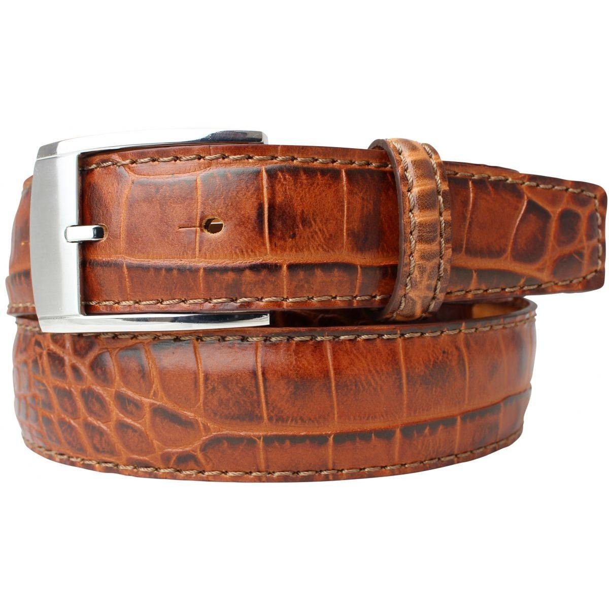 BELTINGER Ledergürtel Anzug-Gürtel mit Krokoprägung 3,5 cm - Leder-Gürtel für Herren 35mm Kr Tabac