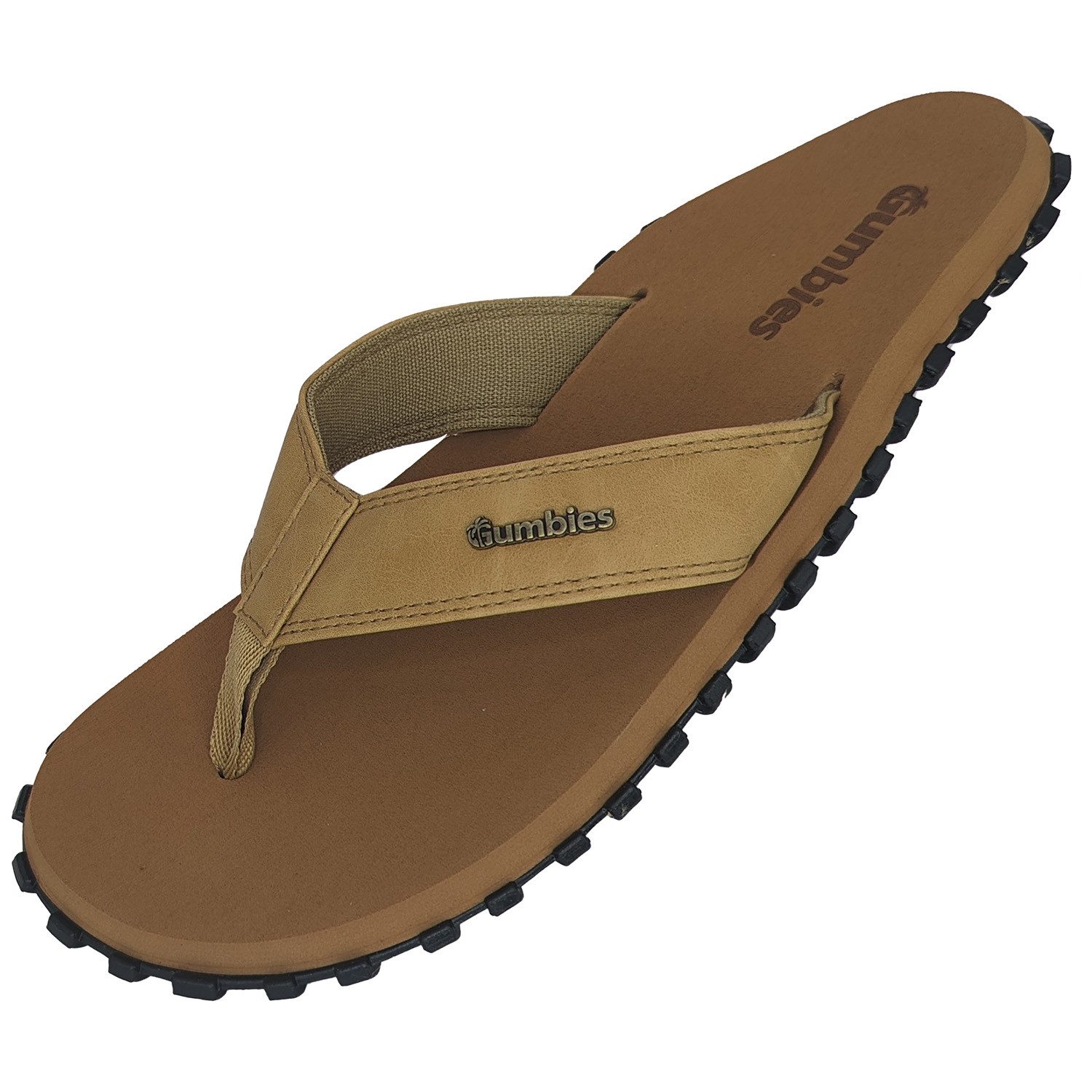 Gumbies Vegovert in Tan T-Strap-Zehentrenner Hergestellt aus recycelten Materialien