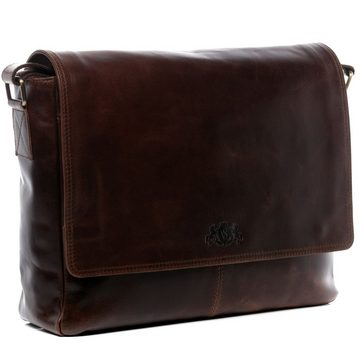 SID & VAIN Messenger Bag Leder Umhängetasche Unisex SPENCER, Laptoptasche 15 Zoll Echtleder, Businesstasche Damen Herren braun