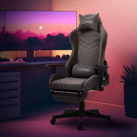 ML-DESIGN Gaming-Stuhl Massage Bürostuhl mit Armlehne Verstellbar Ergonomischer Stuhl, Schreibtischstuhl aus Stoff Grau-Weiß drehbar 360° 72x72x131cm