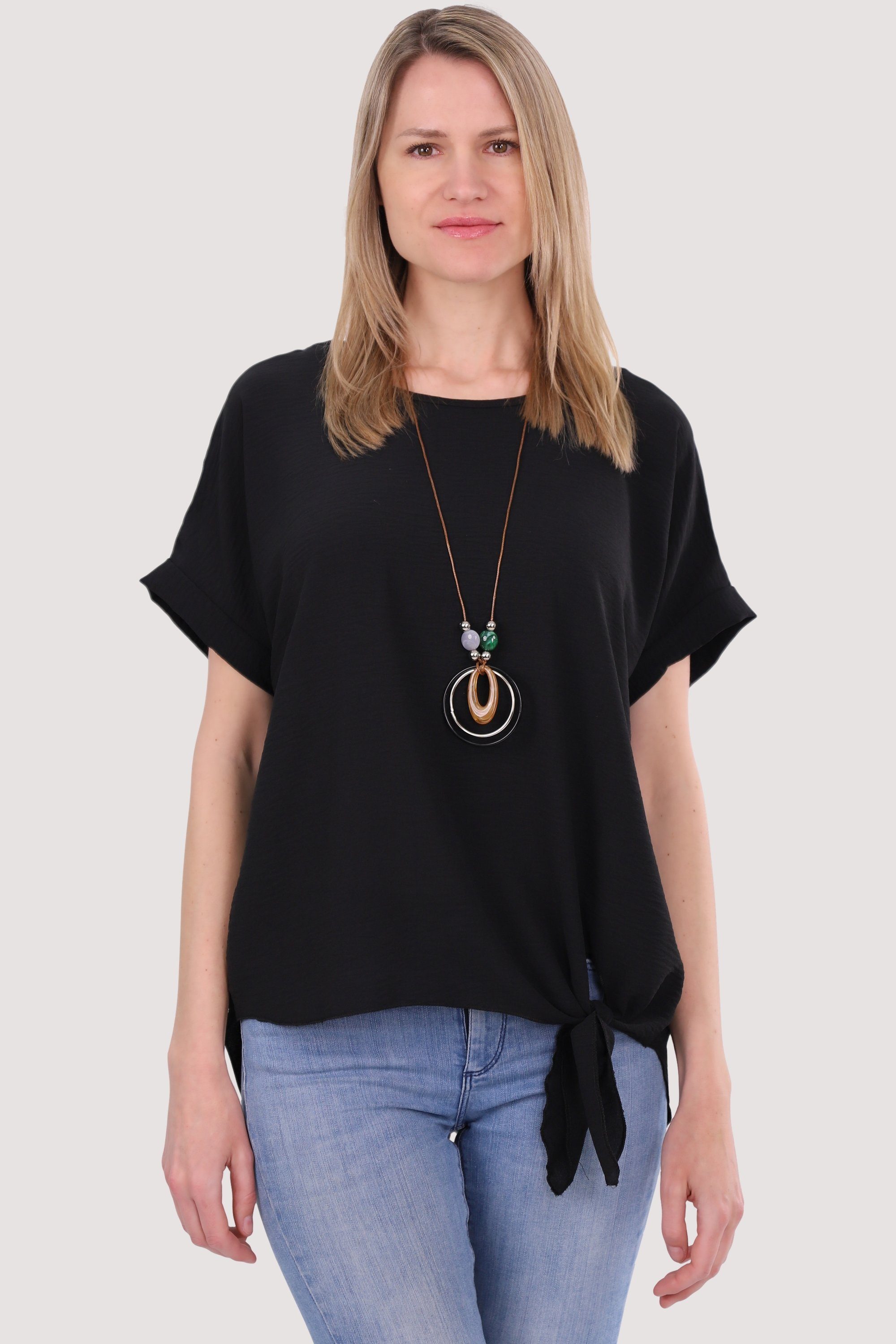 malito more than fashion Blusenshirt 10508 mit Bindeknoten und Kette Einheitsgröße schwarz | T-Shirts