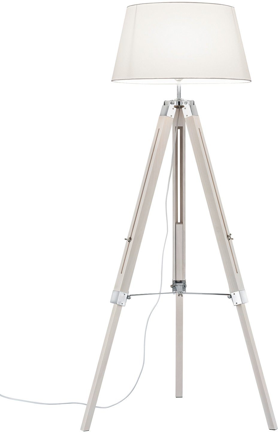 TRIO Leuchten Stehlampe Tripod, Ein-/Ausschalter, Leuchtmittel wechselbar, Warmweiß, Stehleuchte mit Textilschirm / Höhenverstellbar bis max. 143 cm