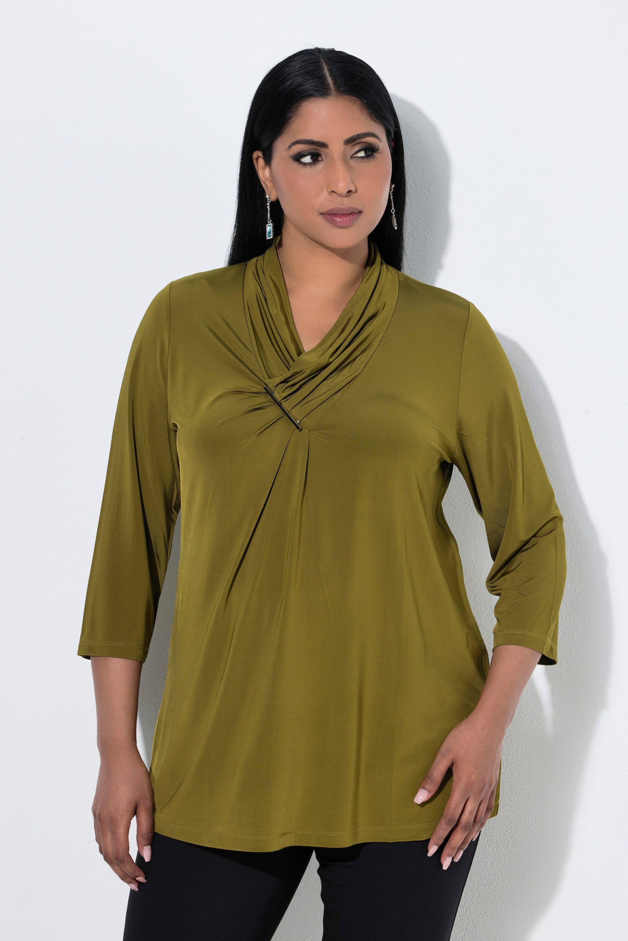 Ulla Popken T-Shirt Slinkyshirt Wasserfallausschnitt Zierspange