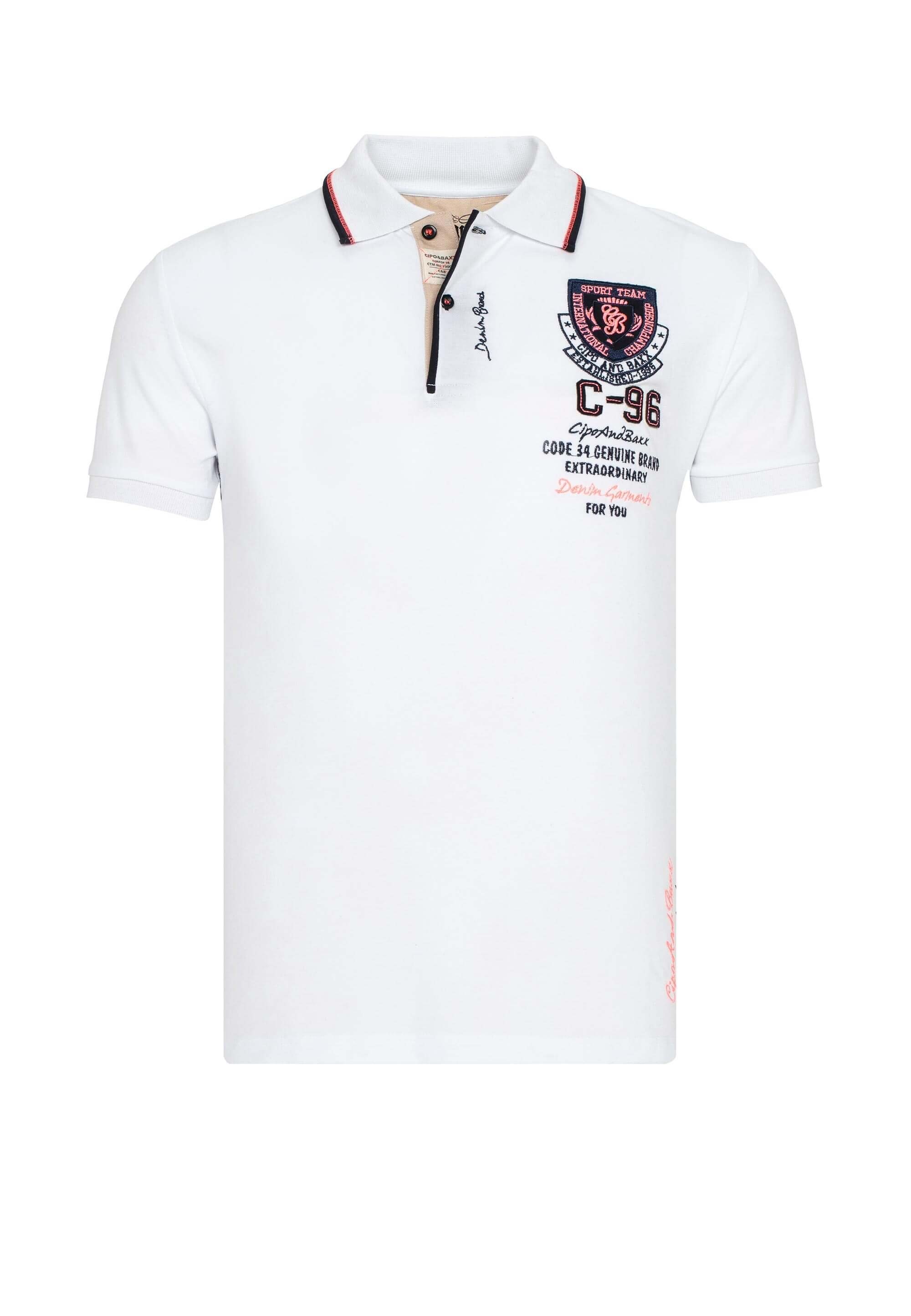 Cipo & Baxx Poloshirt mit weiß-mehrfarbig cooler Stickerei