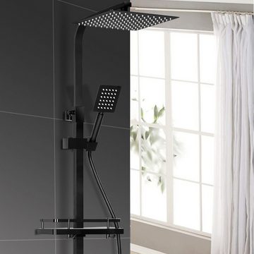 LETGOSPT Brausegarnitur Home Duschsystem mit Thermostat Edelstahl Duschsäule, Regendusche, 6 Strahlart(en), Vielseitig Duschset 80-120 cm verstellbare Duschstange, Schwarz