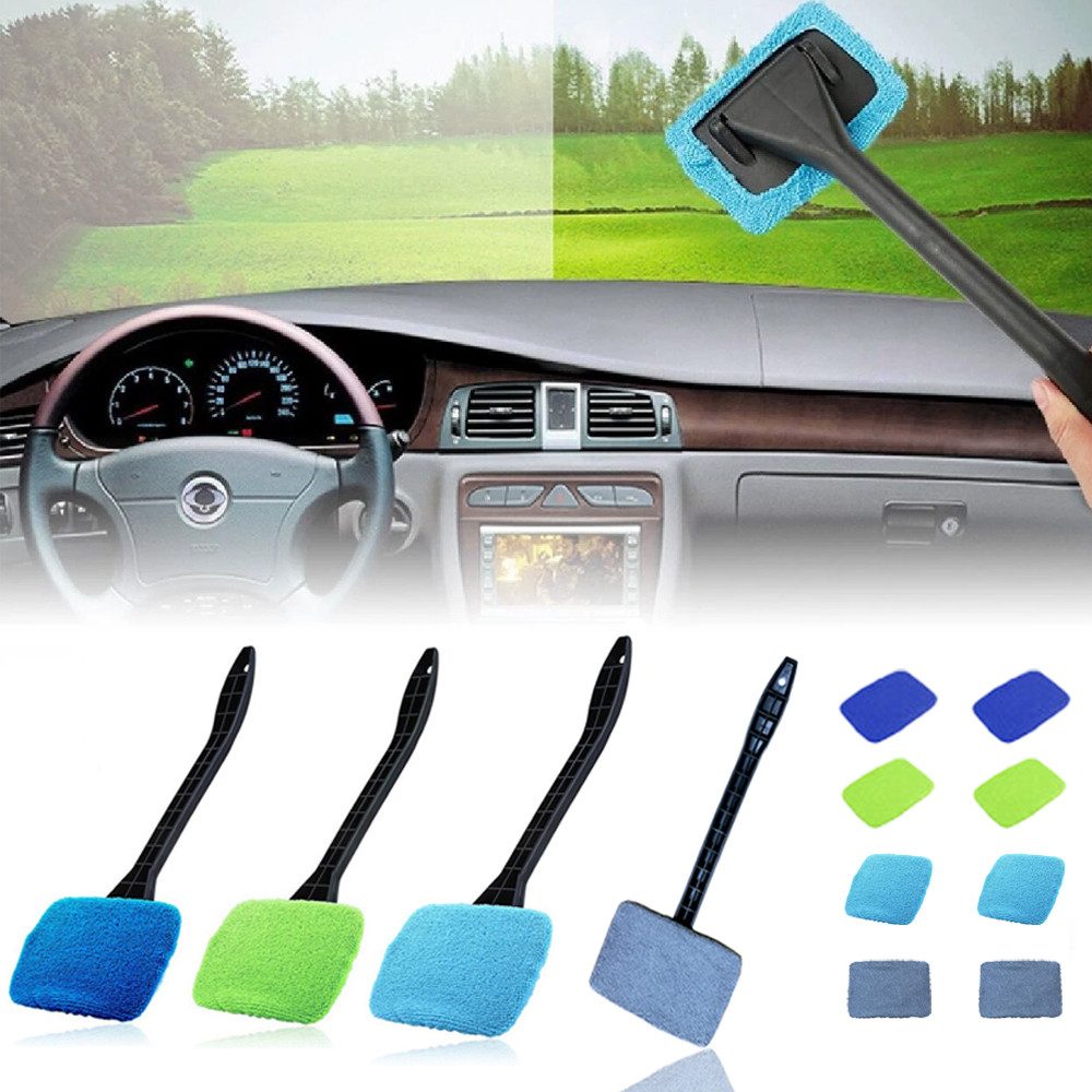 STILVORA Autowaschbürste Auto Waschbürste-Set mit Stiel Autobürste,Auto Reinigungsbürste-Set, Inklusive 8 Waschbaren und Wiederverwendbaren Mikrofaserpads, (Auto Scheibenreiniger Innen, 4-tlg., für Innen und Außenfenster von Windschutzscheiben), für LKWs SUVs Wohnmobilen Bussen Motorrädern oder Wohnwagen usw.