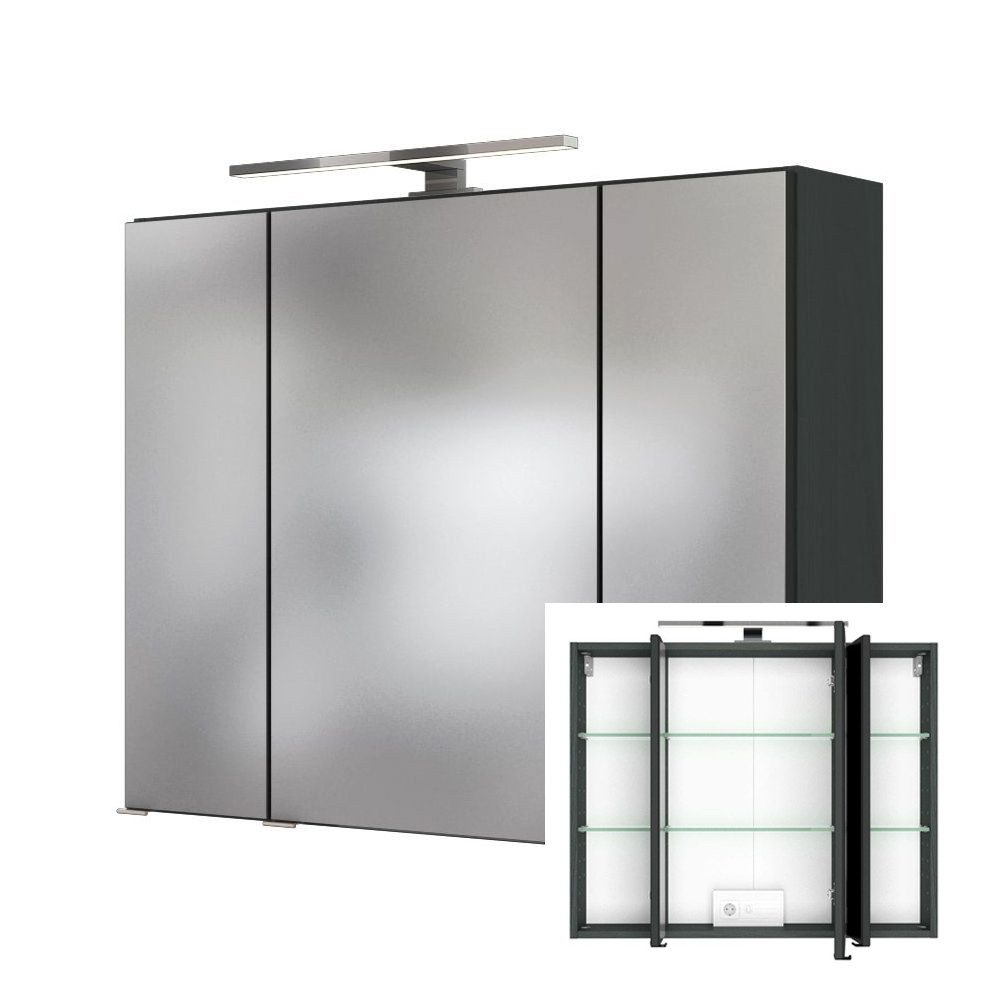 Lomadox Spiegelschrank LOUROSA-03 3D 60 cm in Graphitgrau inkl. LED-Aufbauleuchte, B/H/T: 60/66/20 cm