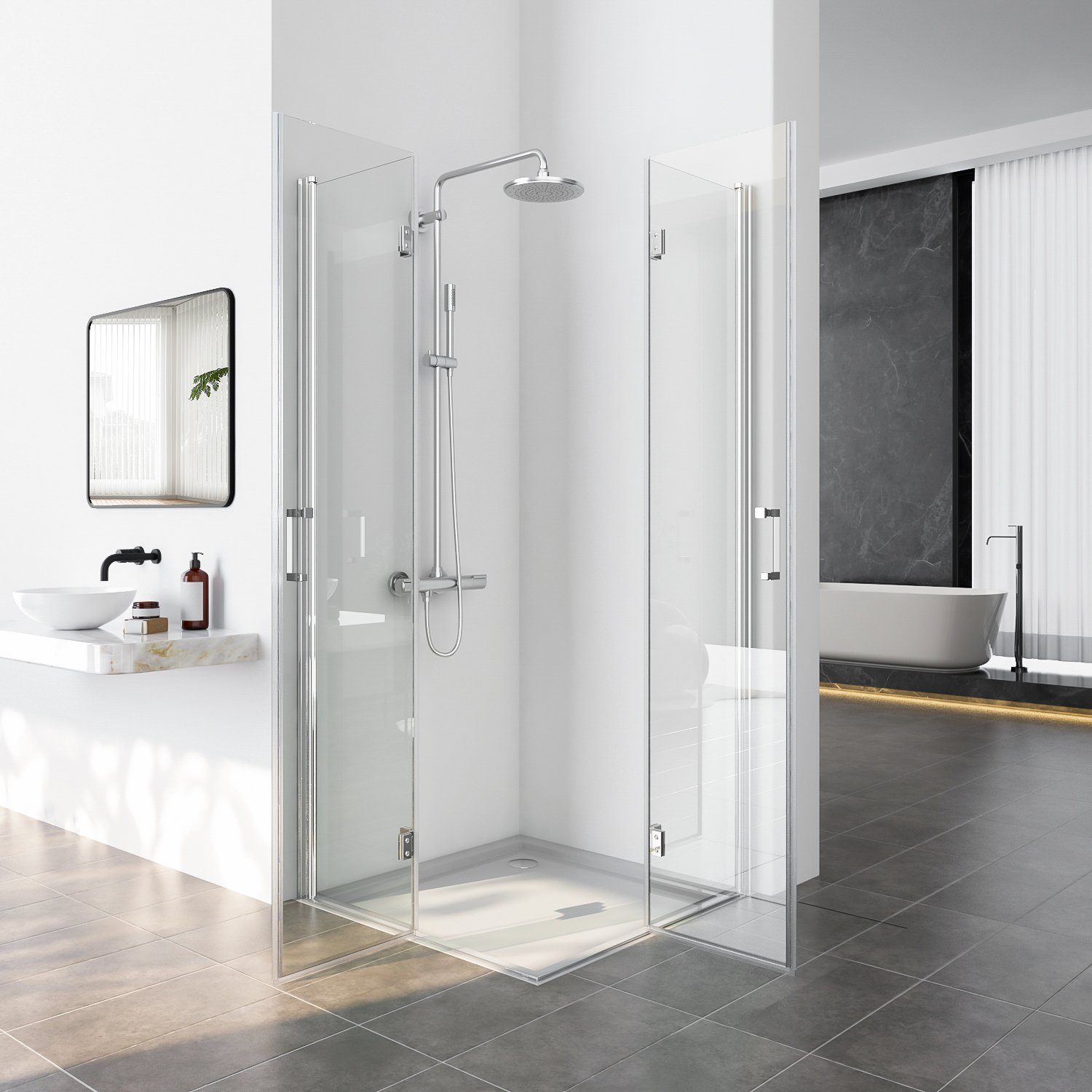 Boromal Eckdusche Duschkabine Eckeinstieg Falttür 80x80 Duschabtrennung Dusche 6mm ESG, BxT: 80x80 cm