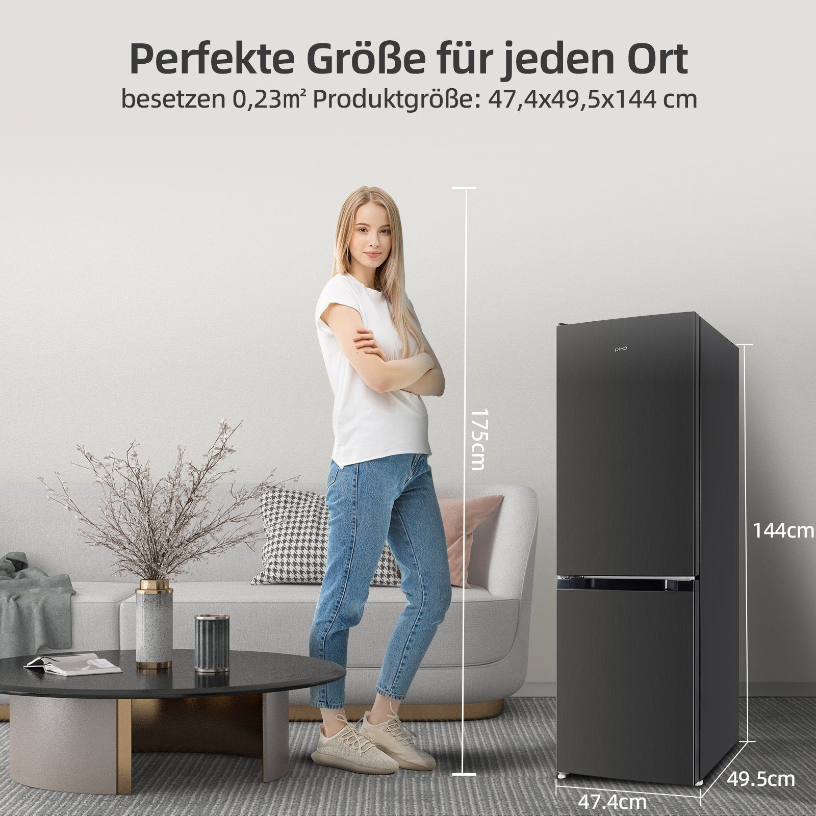 CHiQ Kühl-/Gefrierkombination, mit LED, 144 cm hoch, 50 cm breit, 157L Kühlschrank,12 Jahre Garantie auf den Kompressor,Low-frost