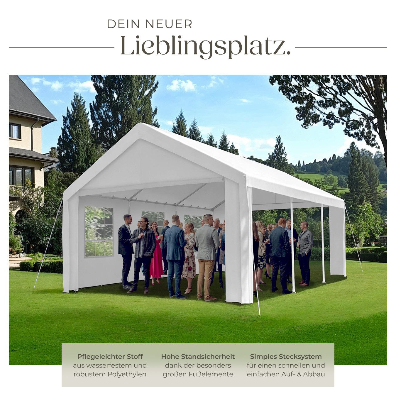 tectake Pavillon Jasko, mit 4 Seitenteilen, (600 x 400 x 315 cm, Komplettset), wasserdicht